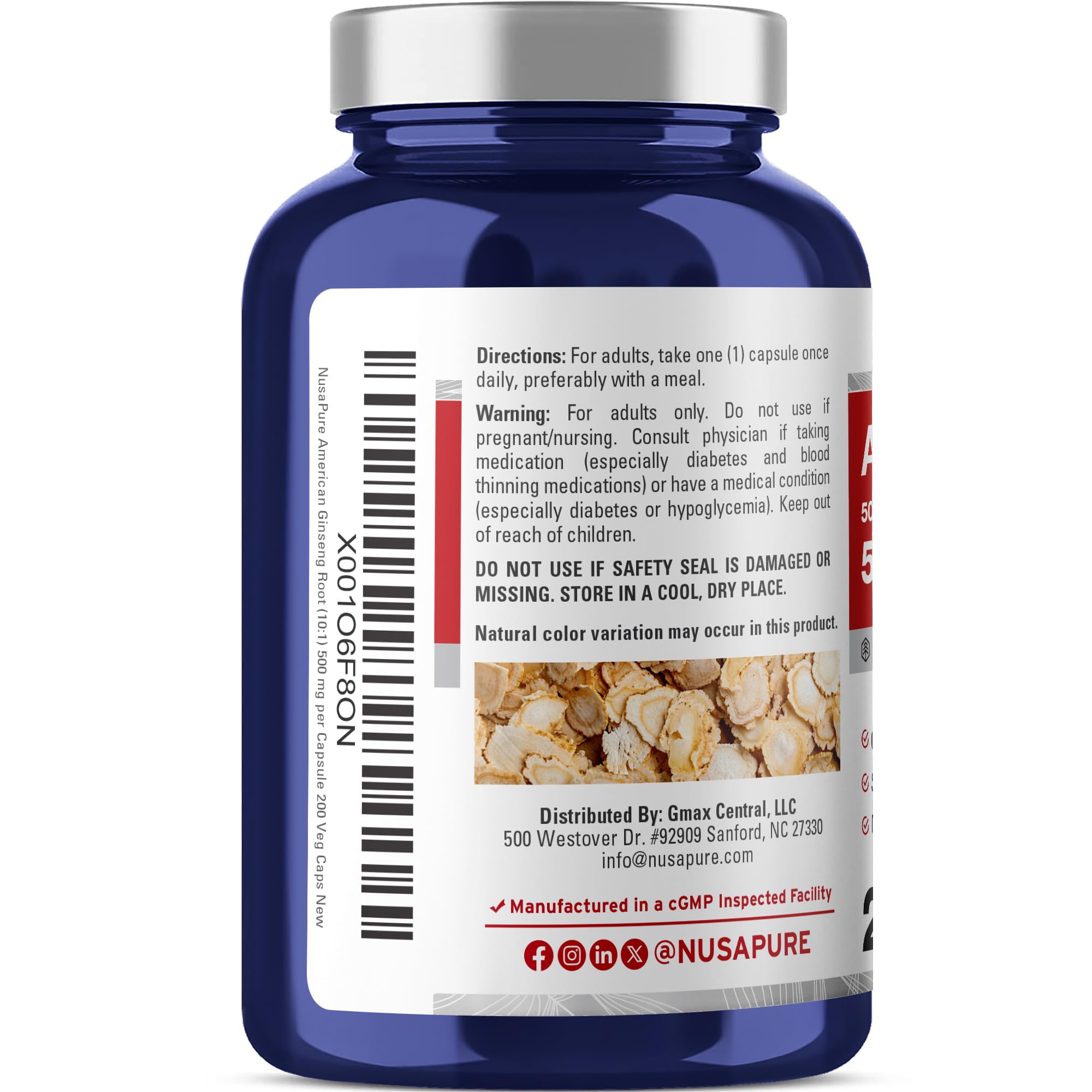 NusaPure American Ginseng 10:1 Extract, 500 mg Equivalent to 5000mg - 200 Veggie Capsules (Vegetarian, Non-GMO, Vegan) NusaPure buy supplements canada