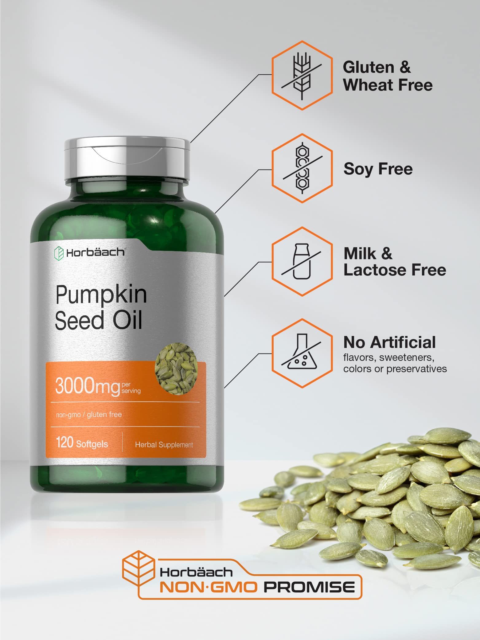 Horbäach Pumpkin Seed Oil | 3000mg | 120 Softgel Capsules | Cold Pressed Dietary Supplement | Non-GMO and Gluten Free Formula Horbäach buy supplements canada