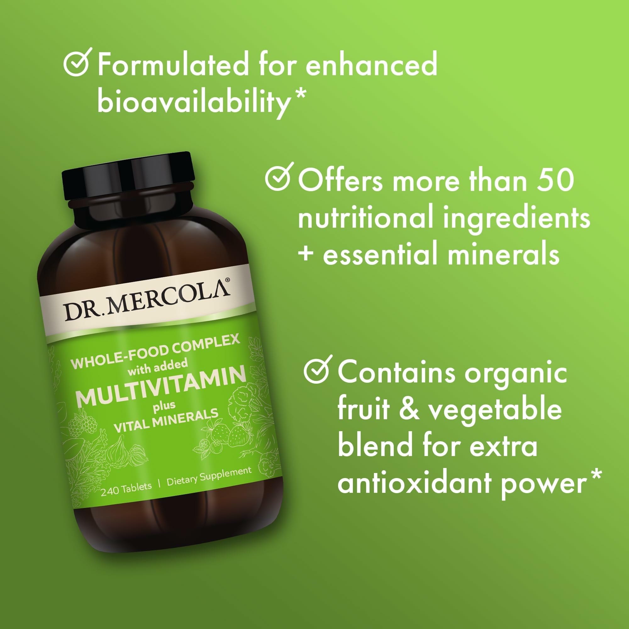 Dr. Mercola Whole-Food Complex with Added Multivitamin Plus Vital Minerals - Supports Nutrition & Immune Support - Bioavailable - GMO Free - 240 Tablets (30 Servings) Dr. Mercola buy supplements canada
