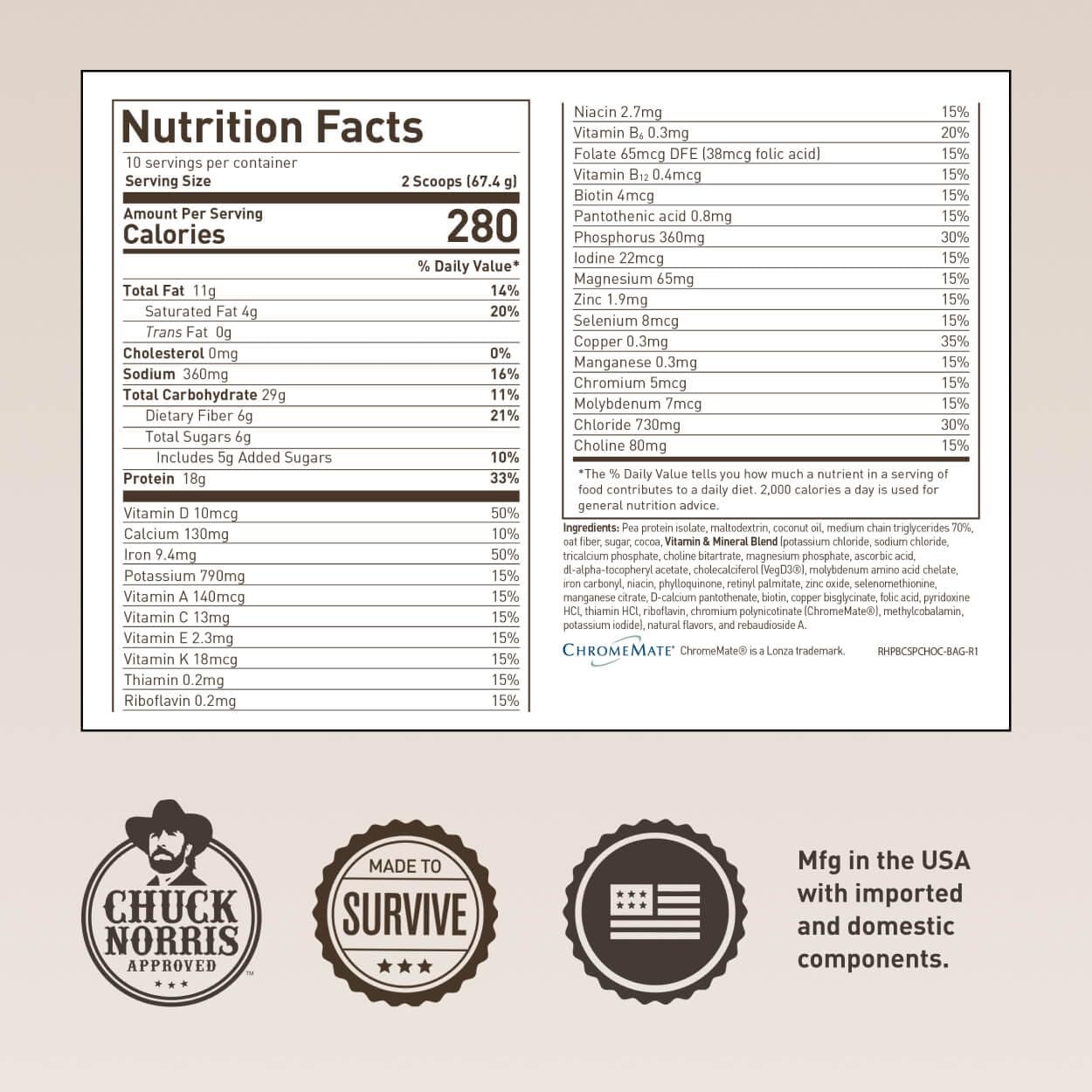 Basecamp Complete Nutrition Shake by Chuck Norris Roundhouse Provisions – Plant-Based Emergency Meal with 18g Protein & 28 Essential Nutrients – Rich Chocolate Flavor – 10 Servings, 3-Year Shelf Life ROUNDHOUSE PROVISION buy supplements canada