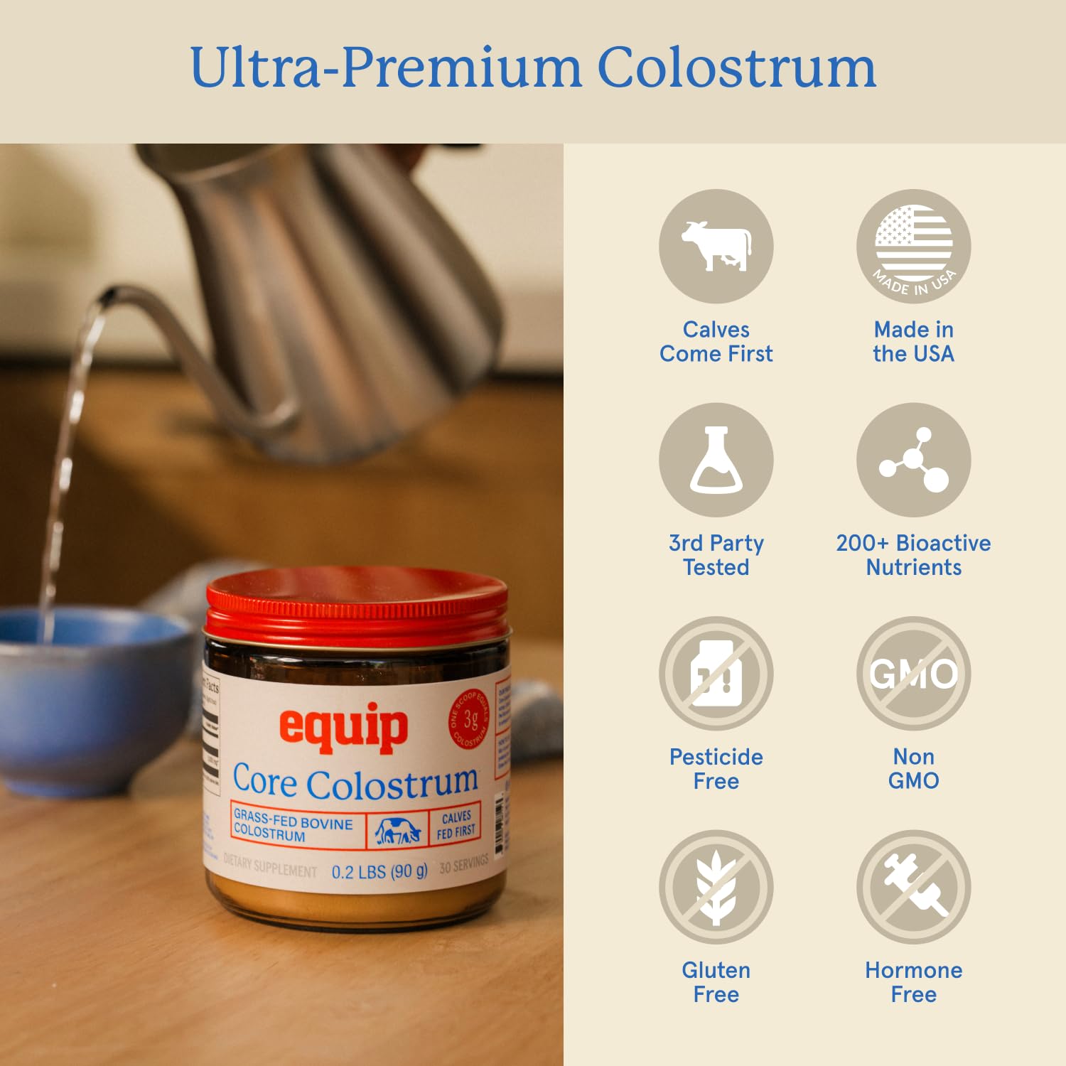 Equip Foods Core Bovine Colostrum Powder - 3,000mg Grass Fed Colostrum Supplement - Gut Health, Immunity, Recovery Lactoferrin Supplements - Keto Friendly Bovine Colostrum, 30 Servings, Unflavored Equip buy supplements canada