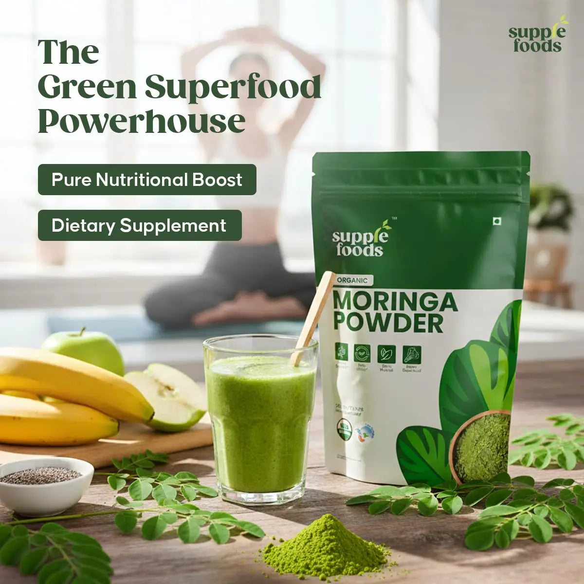 supplefoods Organic Moringa Powder 200 g / 7.05 oz | 100% Natural Green Superfood | Assists Digestion & Daily Detox | Finely Milled Moringa Leaf Powder | USDA Certified Organic Dietary Supplement supplefoods buy supplements canada