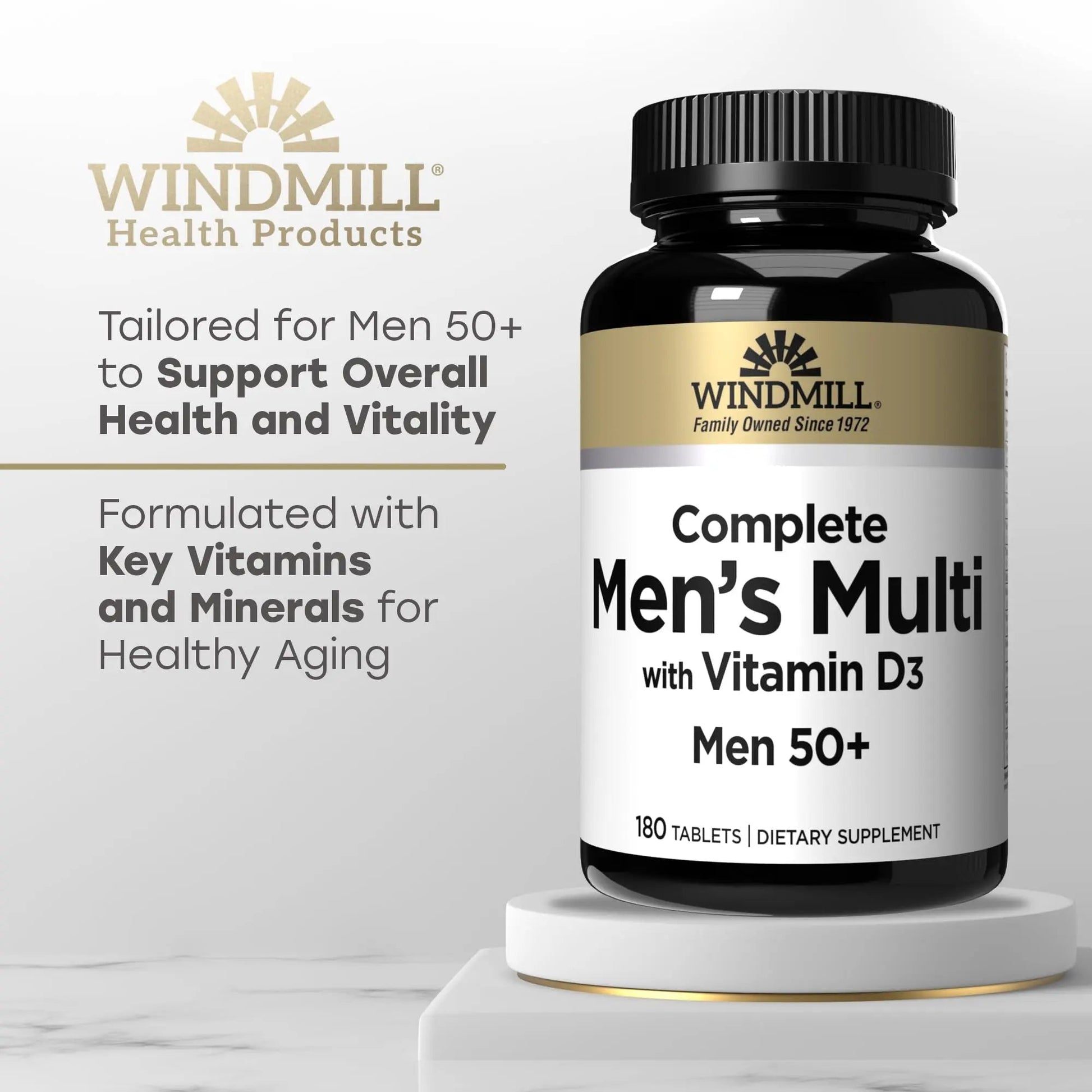 Windmill Natural Vitamins Men’s Multi 50+, with Vitamin D3, Mens Multivitamins for Daily Nutritional Support, Multivitamin for Men, 180 Tablet, 180 Day Supply Windmill buy supplements canada