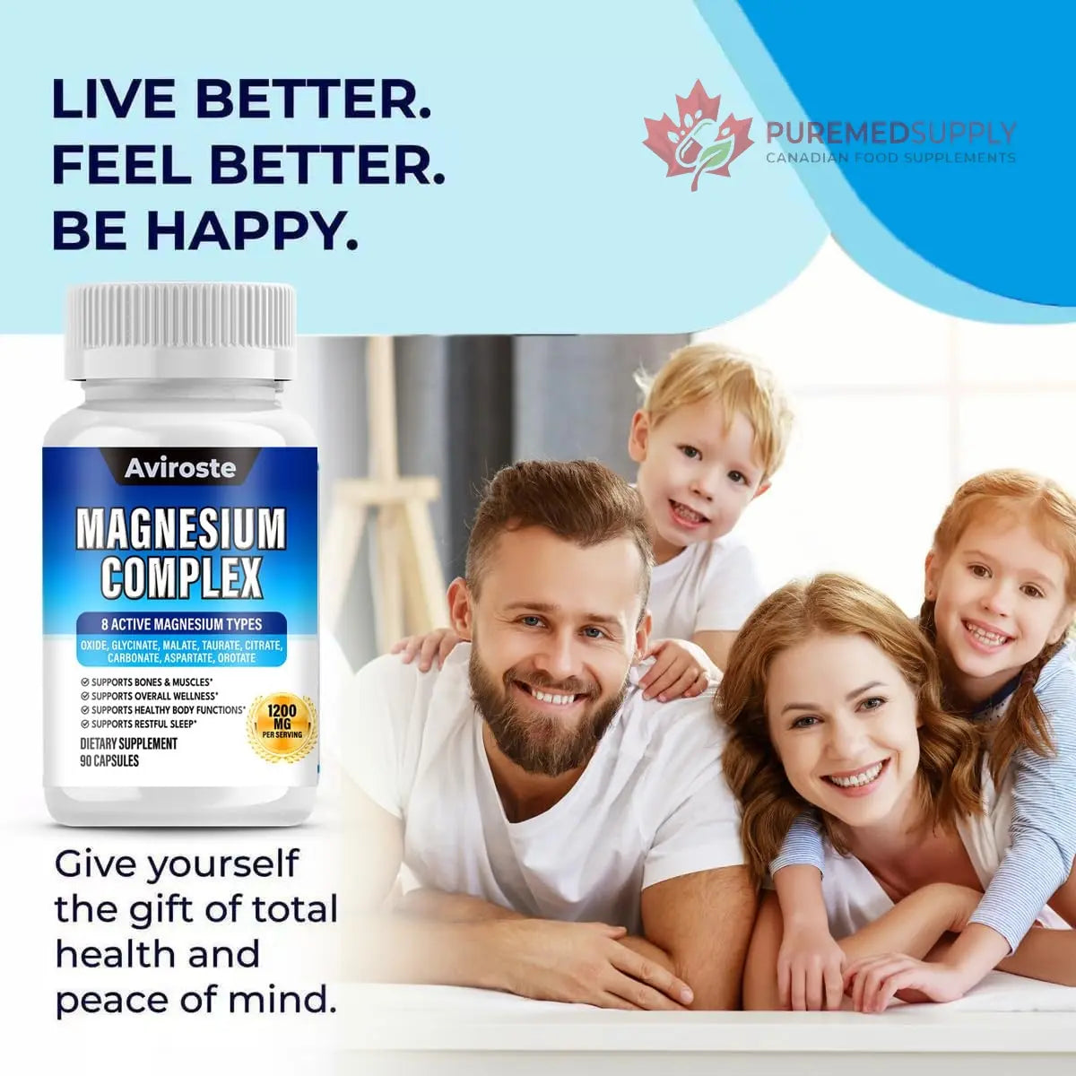 8 in 1 Magnesium Complex Supplement - 8 Elemental 1000mg - Magnesium Glycinate, Citrate, Malate, Taurate - High Absorption,for Muscle, Nerve & Sleep Support - 90 Capsules Aviroste buy supplements canada