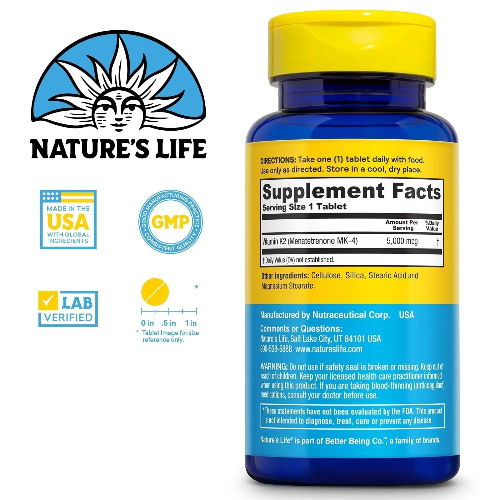 Nature's Life Revitalizing Vitamin K2 - Bone Health, Artery and Heart Health Support - High Potency Vitamin K Supplement as Vitamin K2 MK4 Nature's Life buy supplements canada
