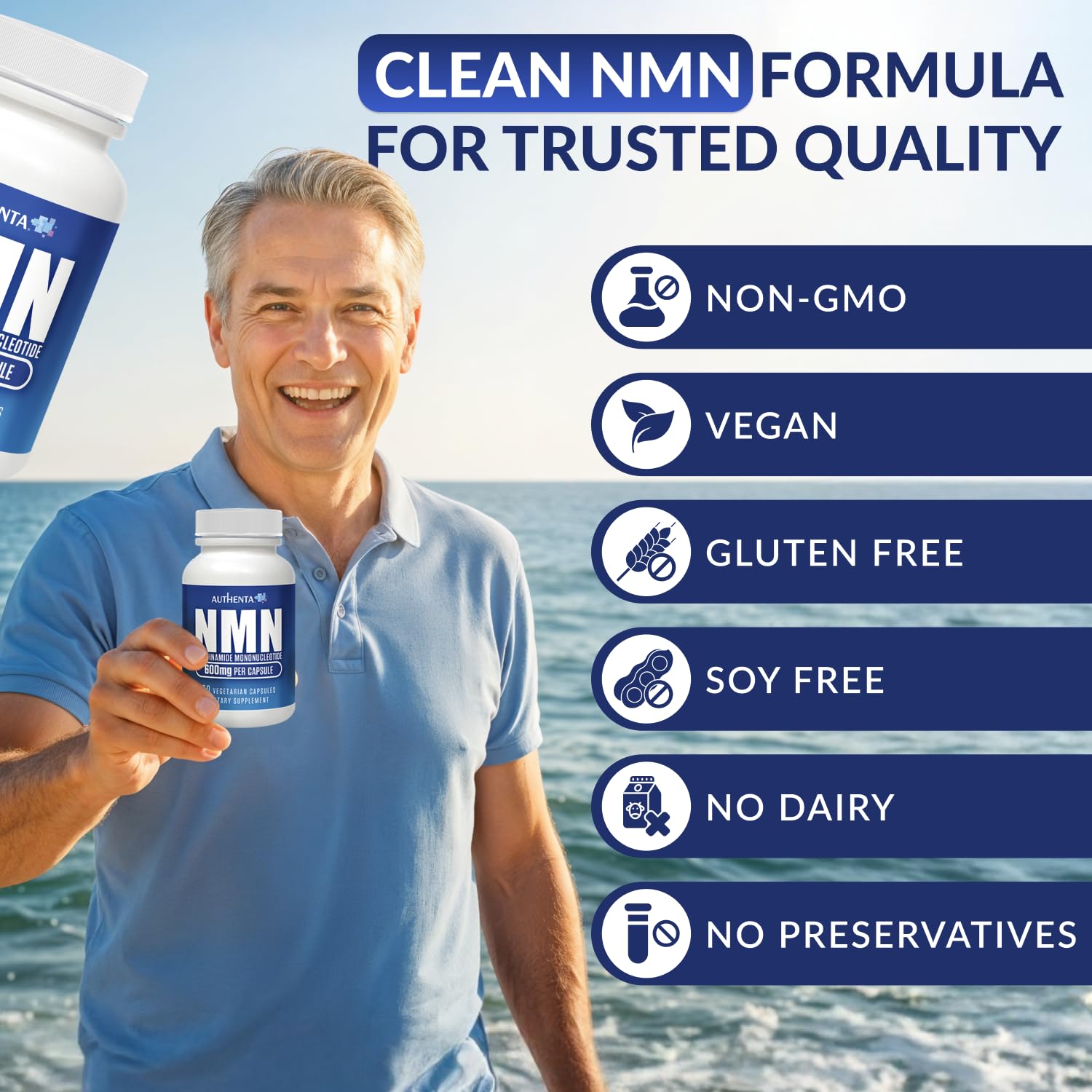 NMN Supplement 600 mg/Capsule Once Daily | 99% Pure Beta Nicotinamide Mononucleotide | Potent NAD⁺ Precursor | Supports Cellular Energy & Metabolism | Vegan, Non-GMO, Third-Party Tested & Gluten-Free AUTHENTA buy supplements canada