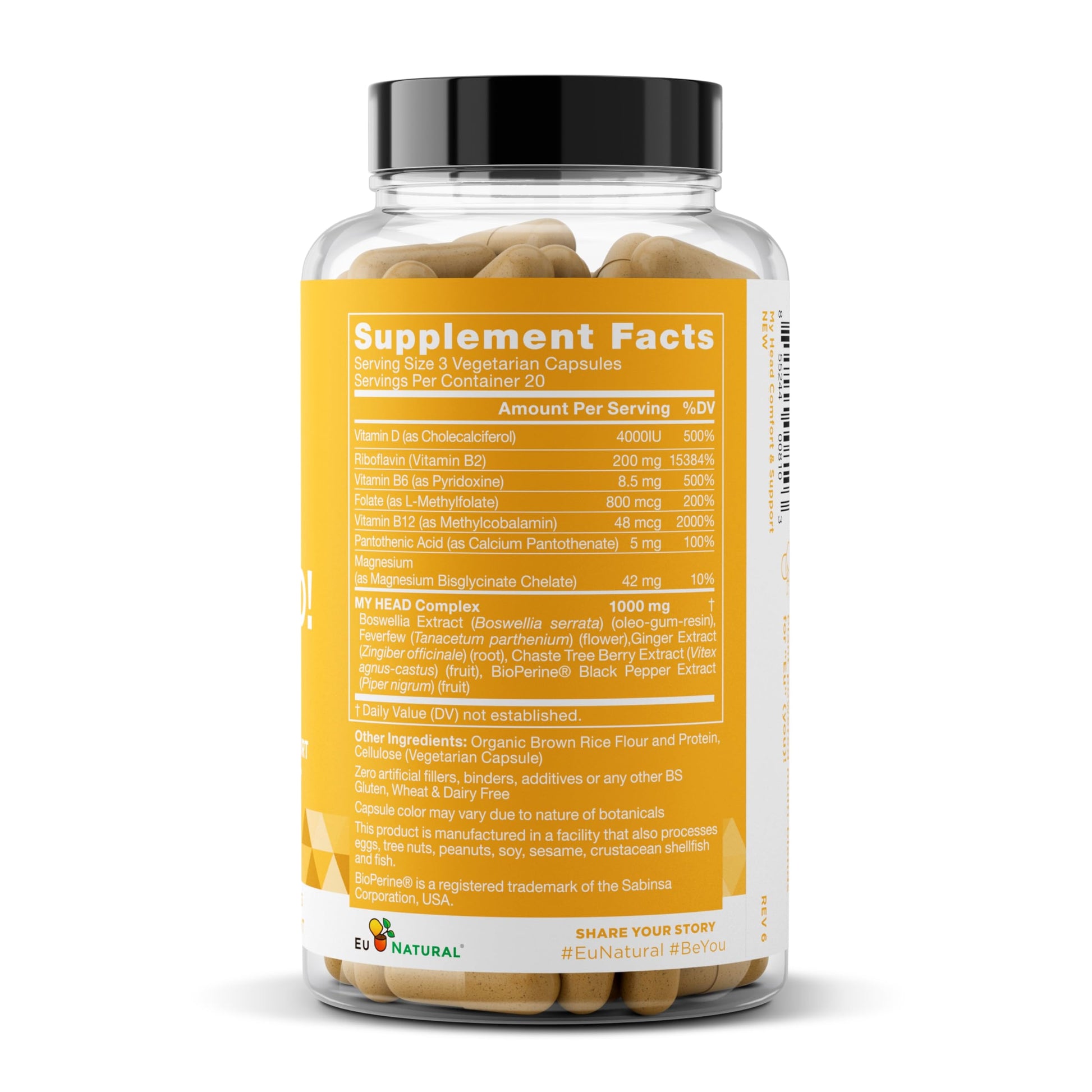 My Head! Headache Vitamins – Sensitivity, Tension, Comfort, Healthy Head Function for A Clear Mind – Fast acting Magnesium, Feverfew, Boswellia, Vitamin D, Ginger, & More – 60 Soft Capsules Eu Natural buy supplements canada