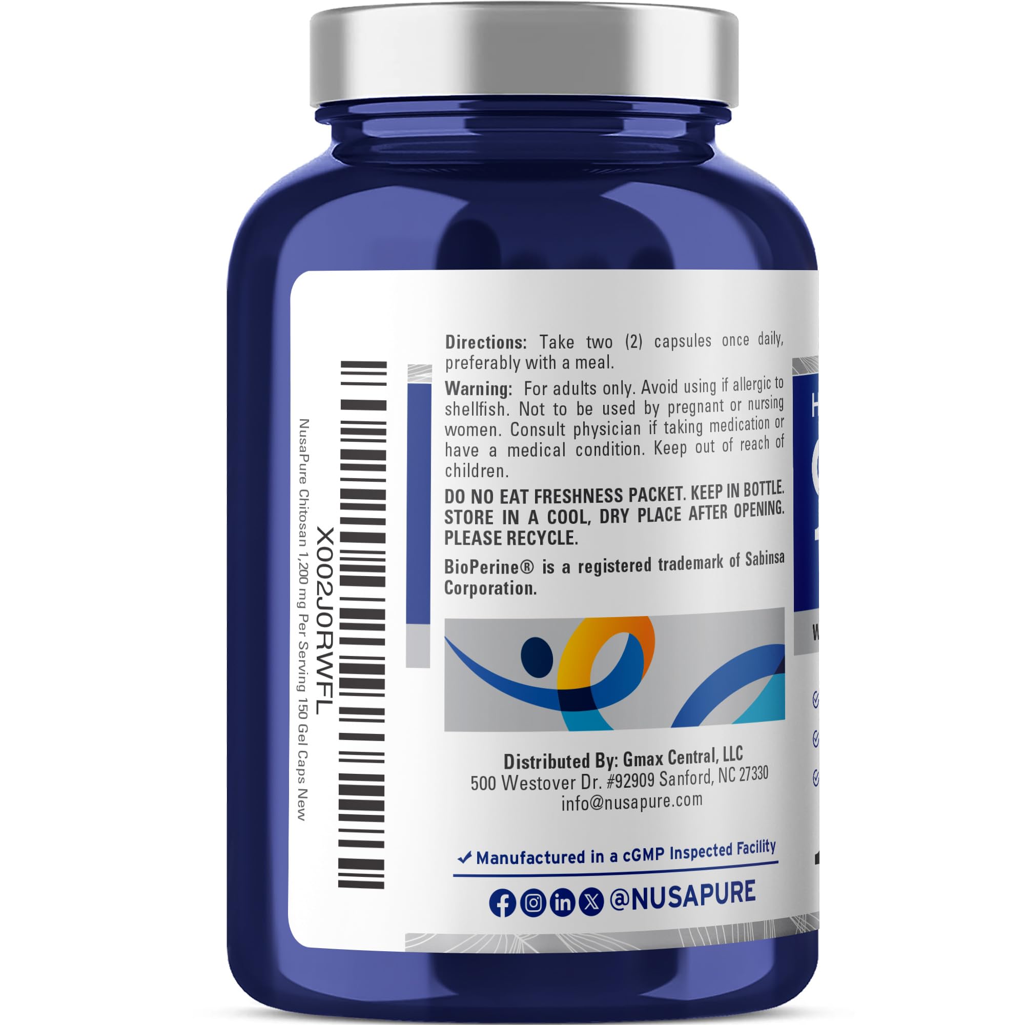 NusaPure Chitosan 1200mg 150 Caps (Non-GMO & Soyfree) with Bioperine NusaPure buy supplements canada