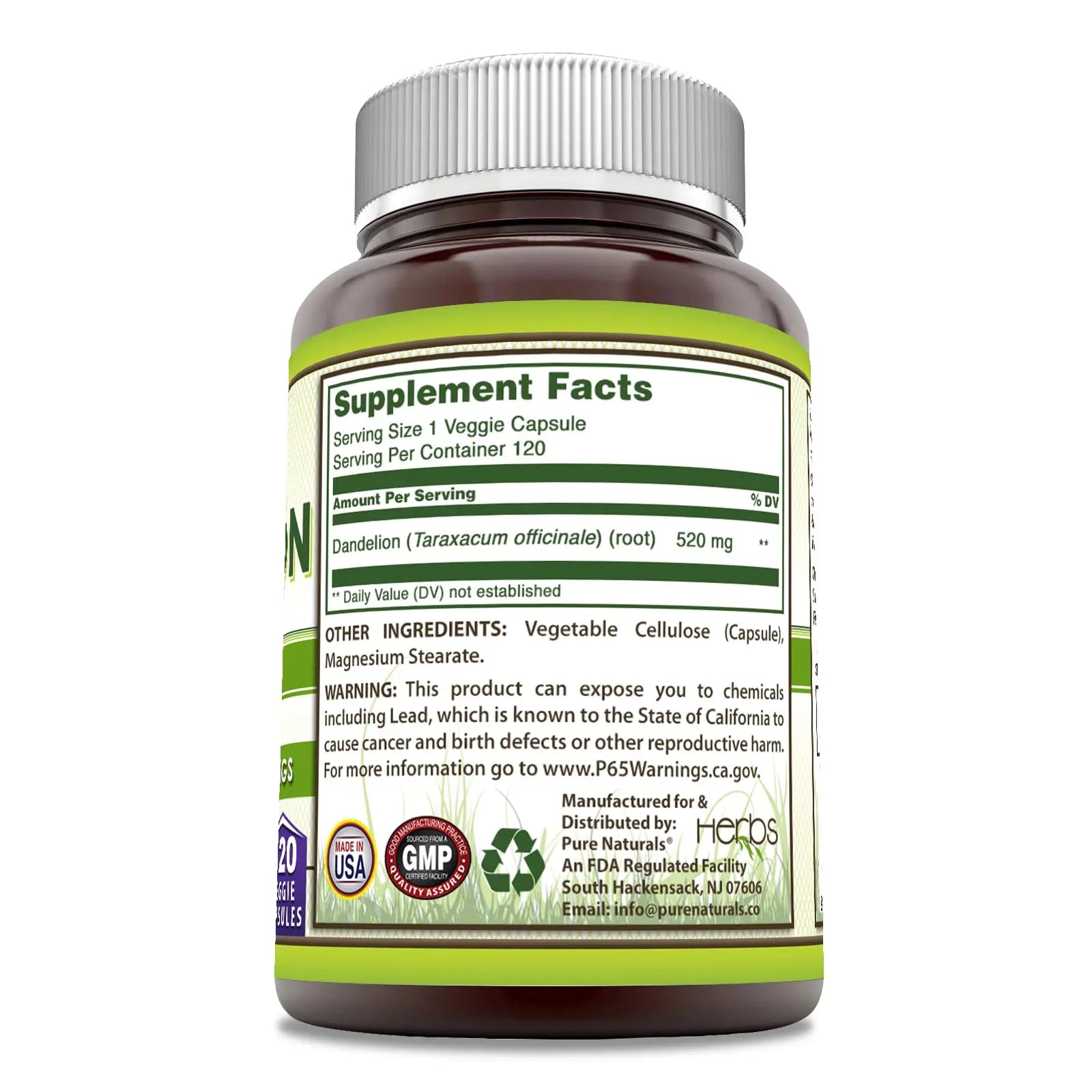 Pure Naturals Dandelion Root 520 mg Per Serving 120 Veggie Capsules Supplement | Non-GMO | Gluten Free | Made in USA Pure Naturals buy supplements canada