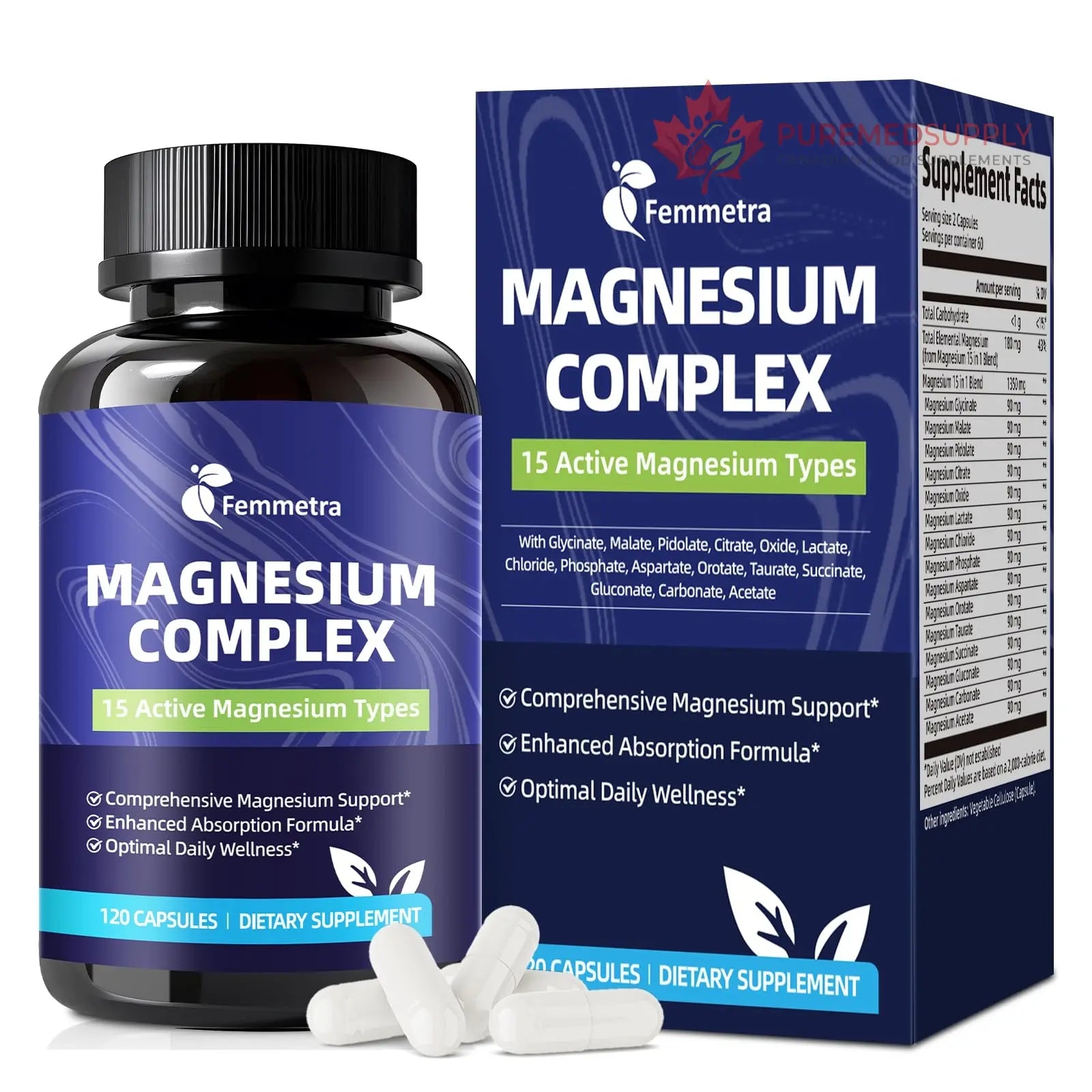 Magnesium Complex for Women Men 1350mg 15 in 1 Pure Magnesium Supplement, with High Absorption Chelated Magnesium Glycinate Citrate Malate & More for Muscle, Heart, Sleep & Bone Support, Vegan 60 Days Femmetra buy supplements canada
