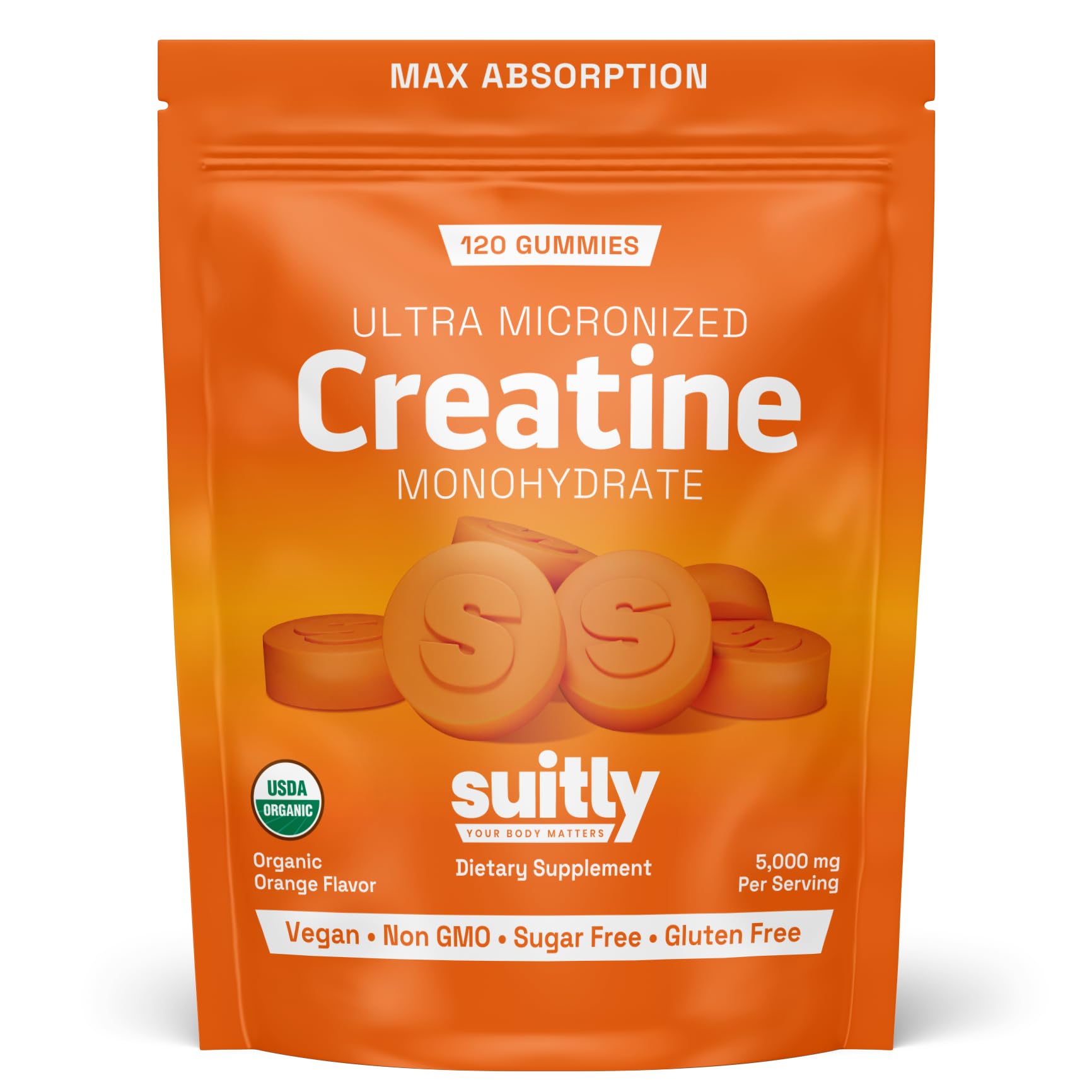 USDA Organic Ultra-Micronized Creatine Gummies for Men & Women; Orange Max Absorption 5g Creatine Gummies Sugar Free for Muscle Gain, Energy & Recovery; Muscle Builder for Women with Pouch - 120 Count Suitly buy supplements canada