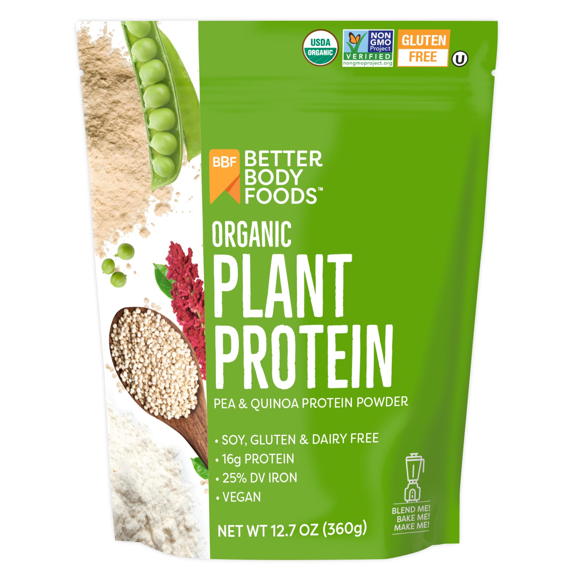 BetterBody Foods Organic Plant Based Protein Powder, 16g of Protein 24% DV, Vegan, Low Net Carbs, Gluten Free, Dairy Free, No Sugar Added, Soy Free, Non-GMO, 12.7 Ounces BetterBody Foods buy supplements canada