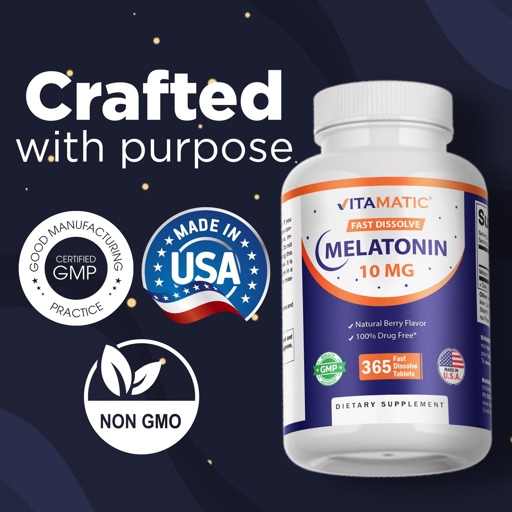 Vitamatic Melatonin 10 mg Fast Dissolve Tablets – Quick-Dissolving Sleep Support Supplement for Adults – Vegetarian, Non-GMO & Gluten-Free Vitamatic buy supplements canada