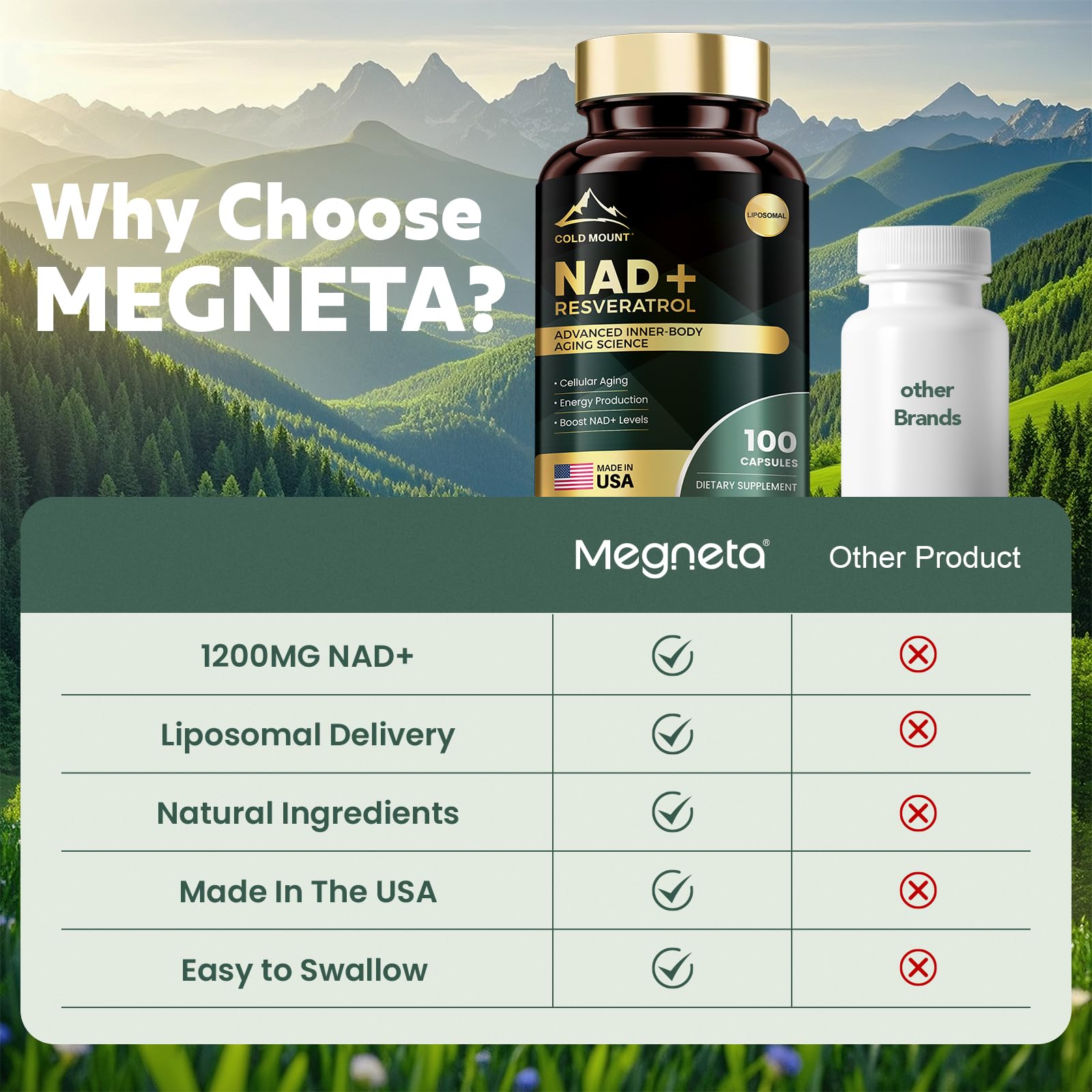 MEGNETA Liposomal NAD+ Supplement 1200mg with Trans Resveratrol - Boost NAD+ Levels, Energy & Anti-Aging Support - Vegan, 100 Capsules MEGNETA buy supplements canada