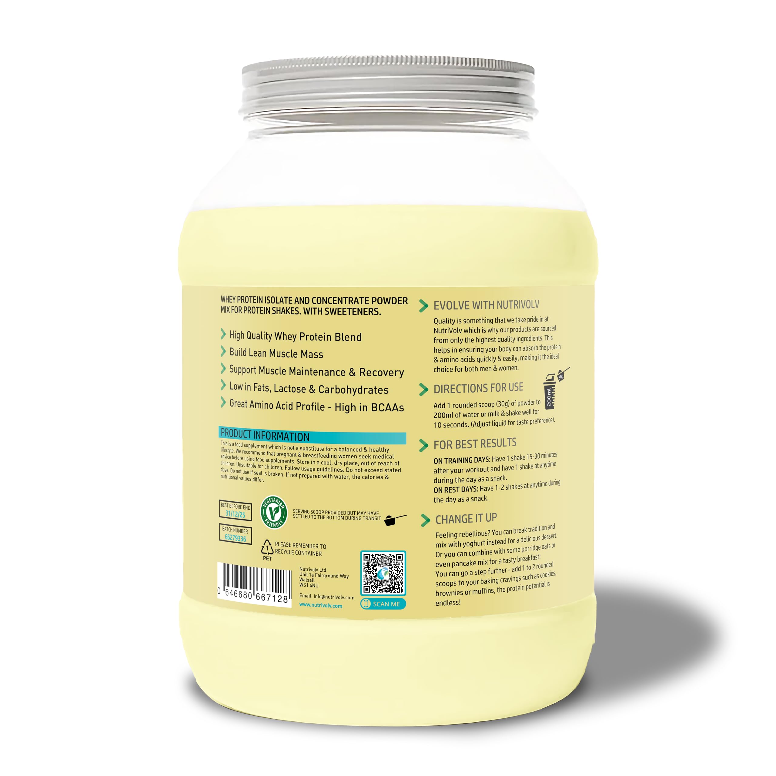 NutriVolv Whey Protein Isolate & Concentrate Powder | Vanilla Flavour 900g | 30 Servings NutriVolv buy supplements canada
