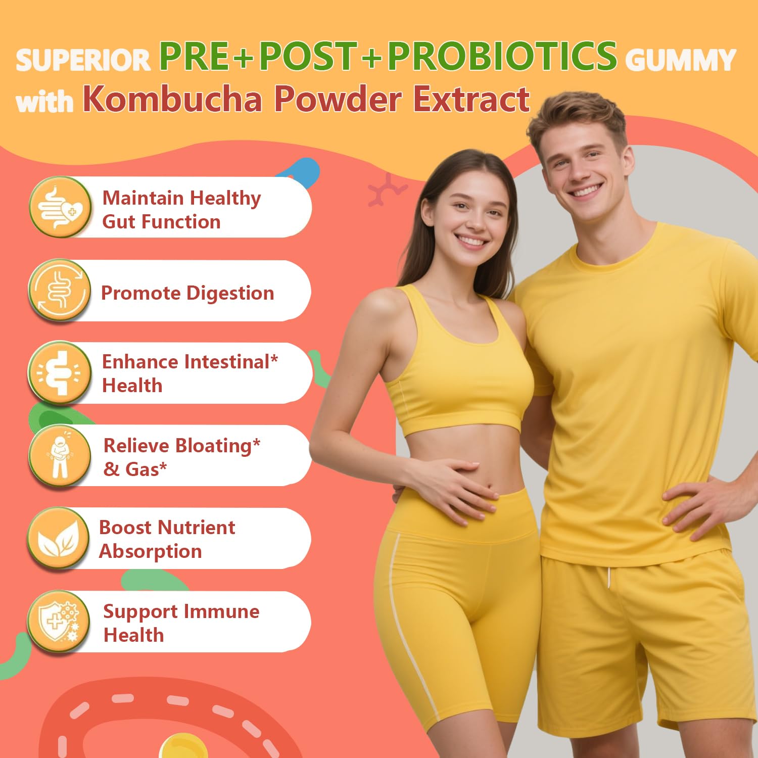 Crasye Probiotic Kombucha Gummies Sugar Free Prebiotic Postbiotic Probiotics Gummy for Women and Men Bloating Gut Health Immune and Digestive Support - 60 Gummies - 30 Servings Crasye buy supplements canada