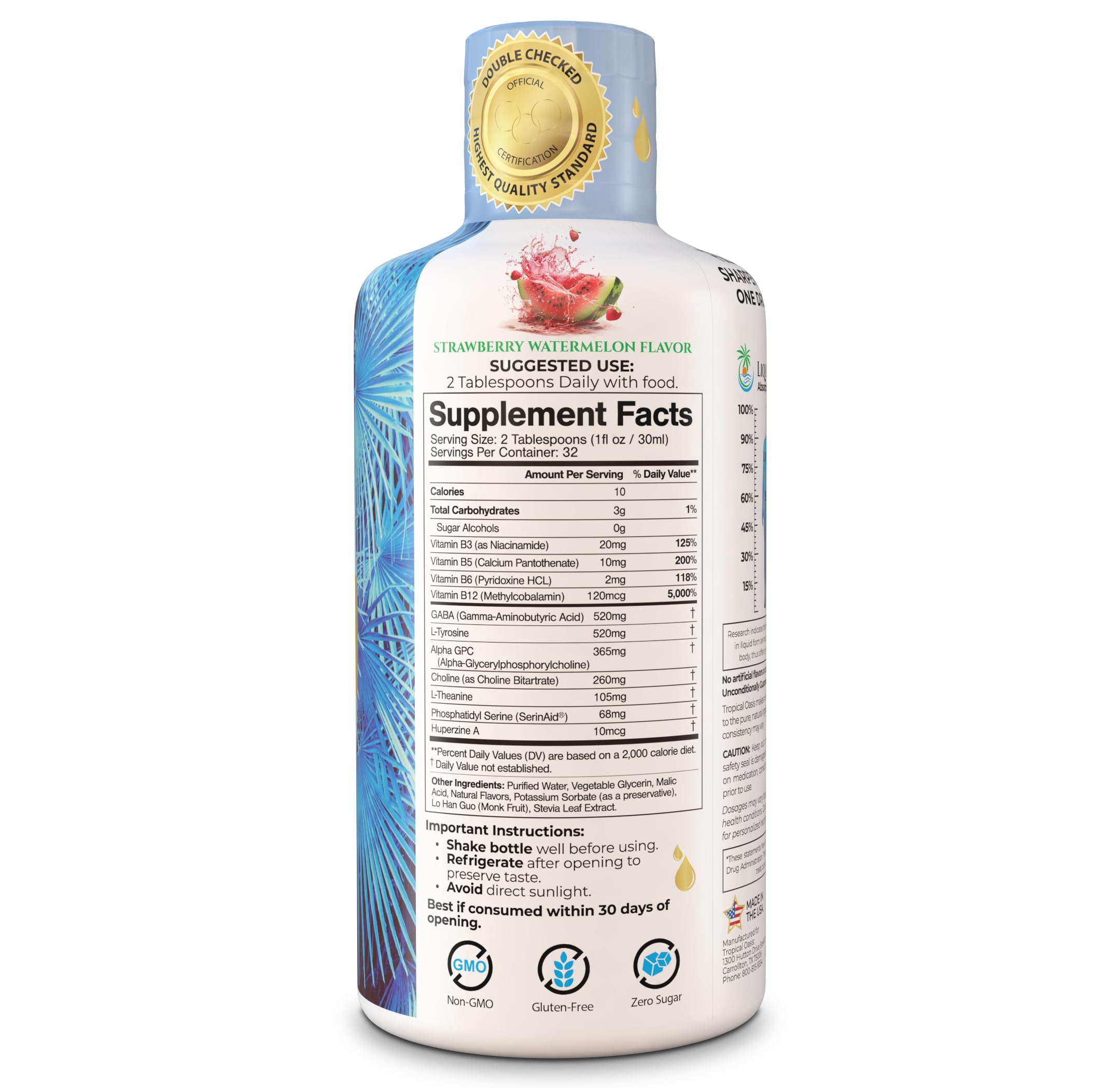 Tropical Oasis - Brain Power | Liquid Nootropic Supplement - Promotes Mental Clarity, Focus, and Memory Retention (Unflavored, 32 Servings) Tropical Oasis buy supplements canada