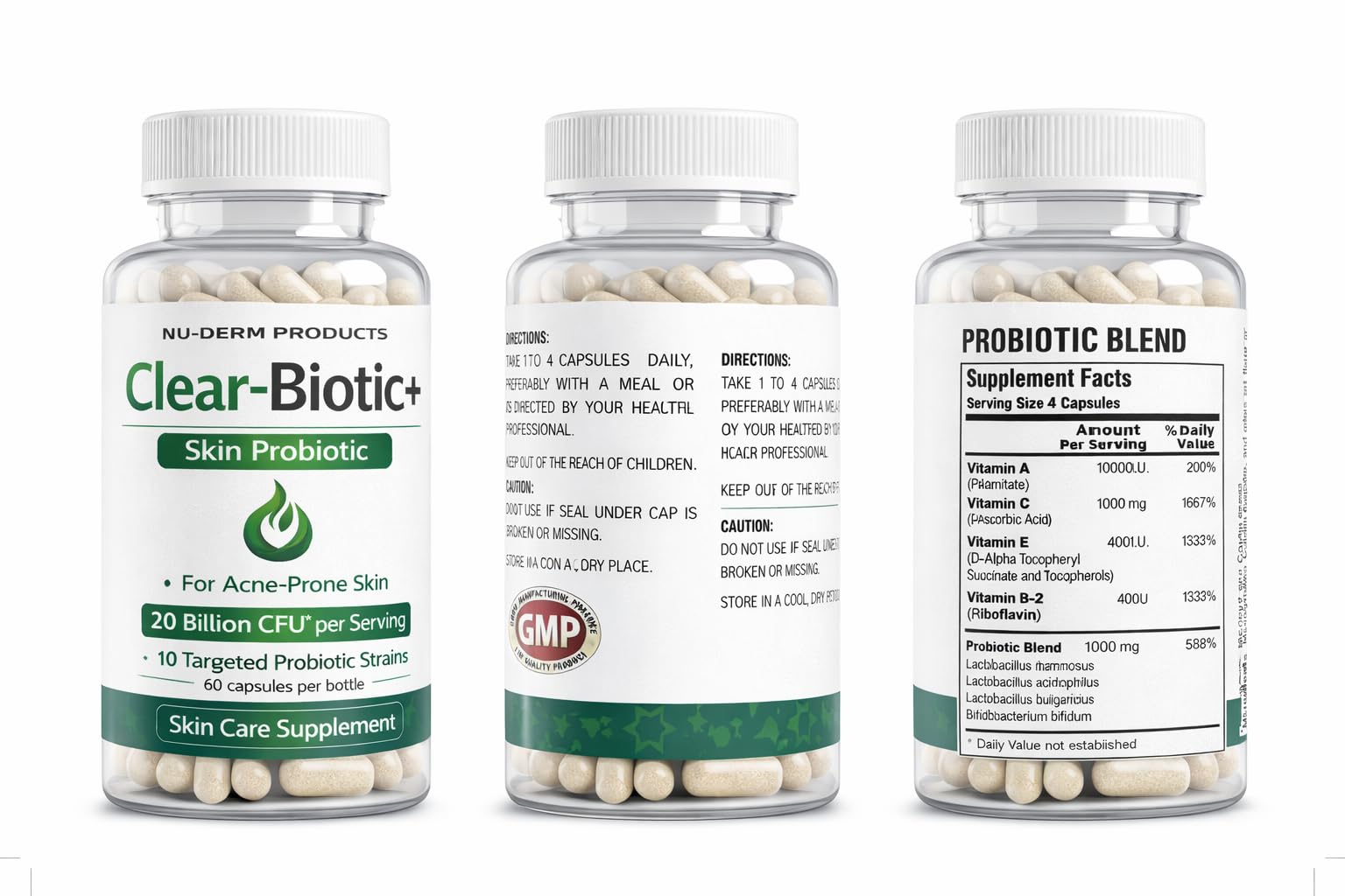 Acne Pills Probiotic Acne Supplements for Teens & Adults - Hormonal Acne Vitamins, Gut Health for Clear Skin, Non-GMO (60 Capsules) Gut Skin Axis Clear-Biotic buy supplements canada