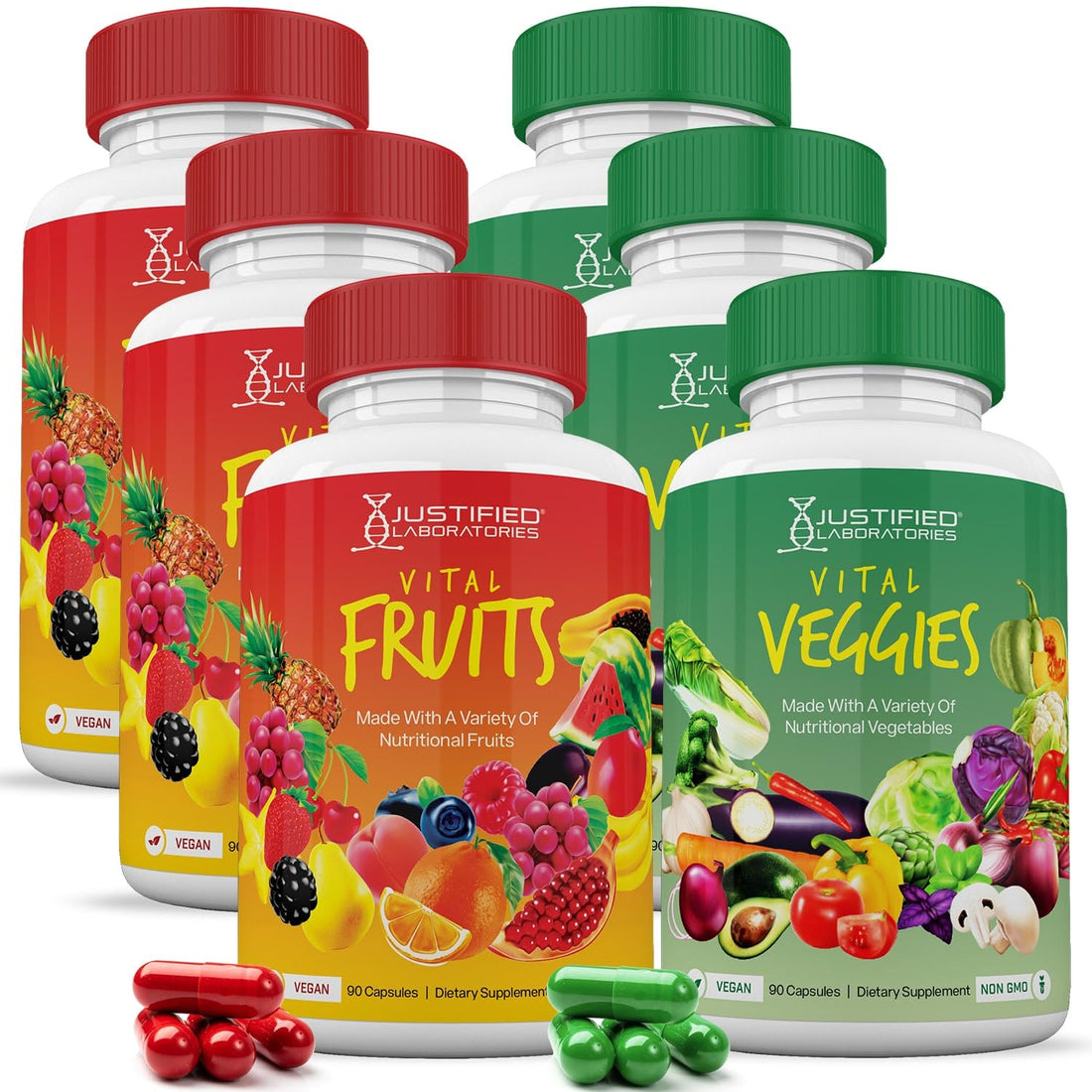 (6 Pack) Vital Fruits and Veggies Supplement Whole Food Red & Green Superfoods Justified Laboratories buy supplements canada