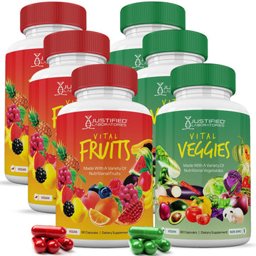 (6 Pack) Vital Fruits and Veggies Supplement Whole Food Red & Green Superfoods Justified Laboratories buy supplements canada