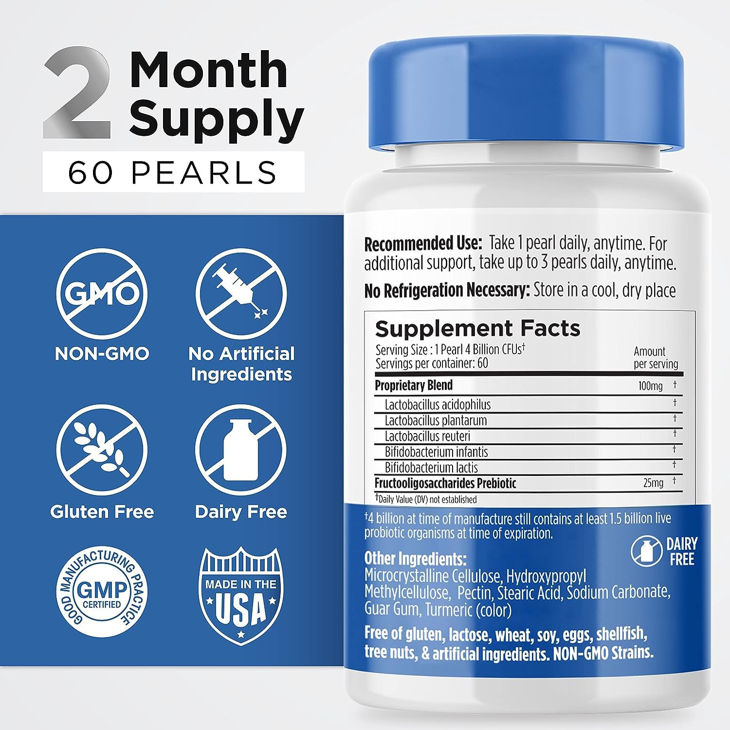 Earth's Pearl Probiotics for Women & Men & Kids - Pearl-Shaped Probiotic & Prebiotics with BIO-Tract®, 4 Billion CFU, Gut Health Support (60-Day Supply) Earth's Pearl buy supplements canada