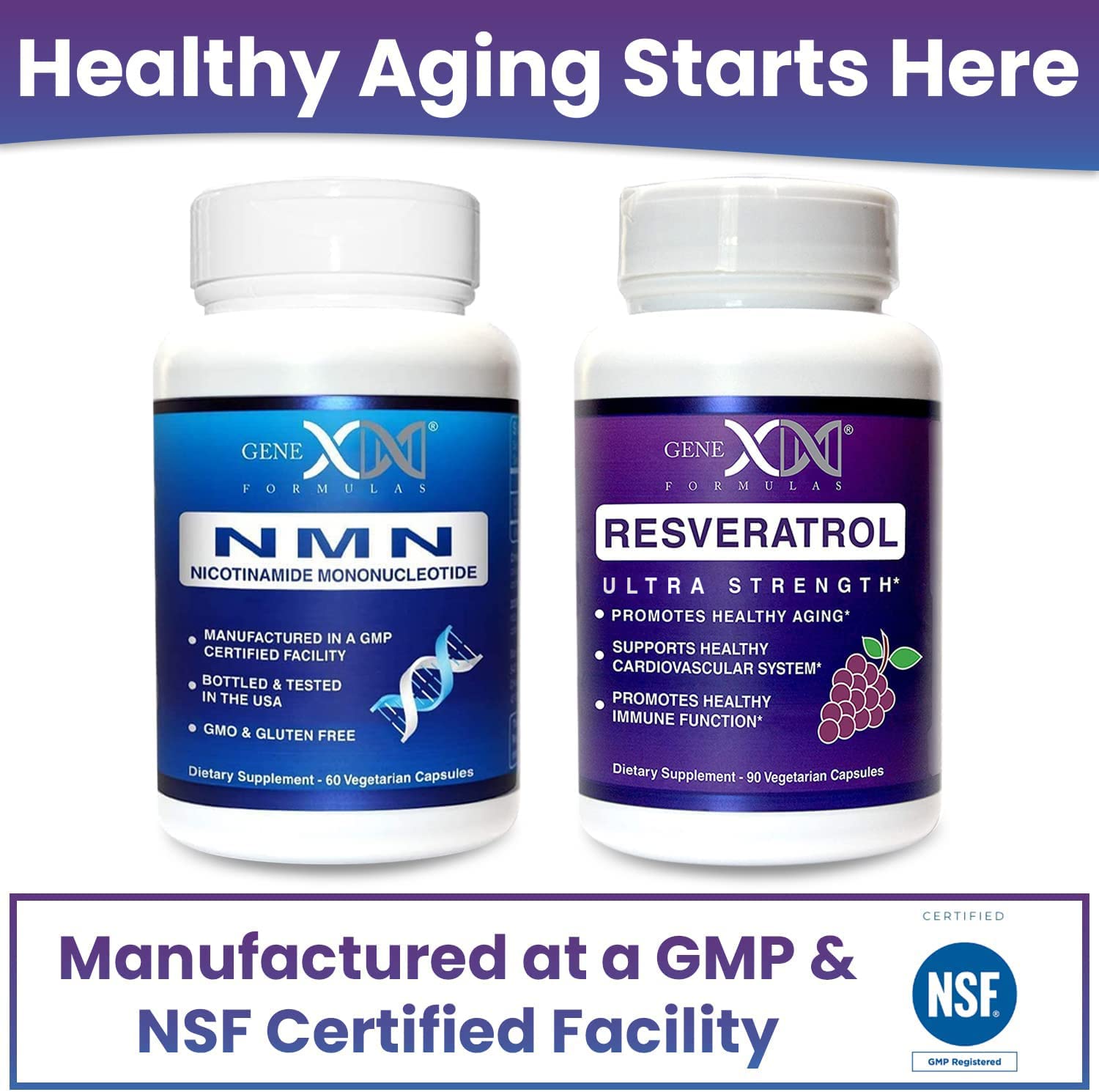 Genex Formulas NMN and Resveratrol Dynamic Duo Supplements | 250mg NAD+ Precursor and Ultra Strength 1500mg Resveratrol w/BioPerine, for Healthy Aging Support Genex Formulas buy supplements canada