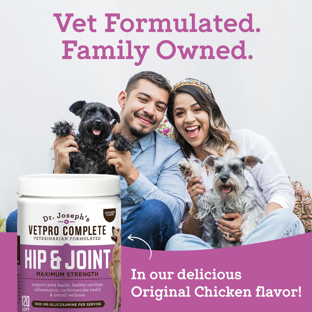 Dr. Joseph's VetPro Complete Dog Hip & Joint Supplement for Arthritis Pain Relief – High-Strength Glucosamine & Chondroitin Chews for Senior Dogs – Vet Formulated Daily Treats, Chicken Flavor, 120 Ct VetPro Complete buy supplements canada
