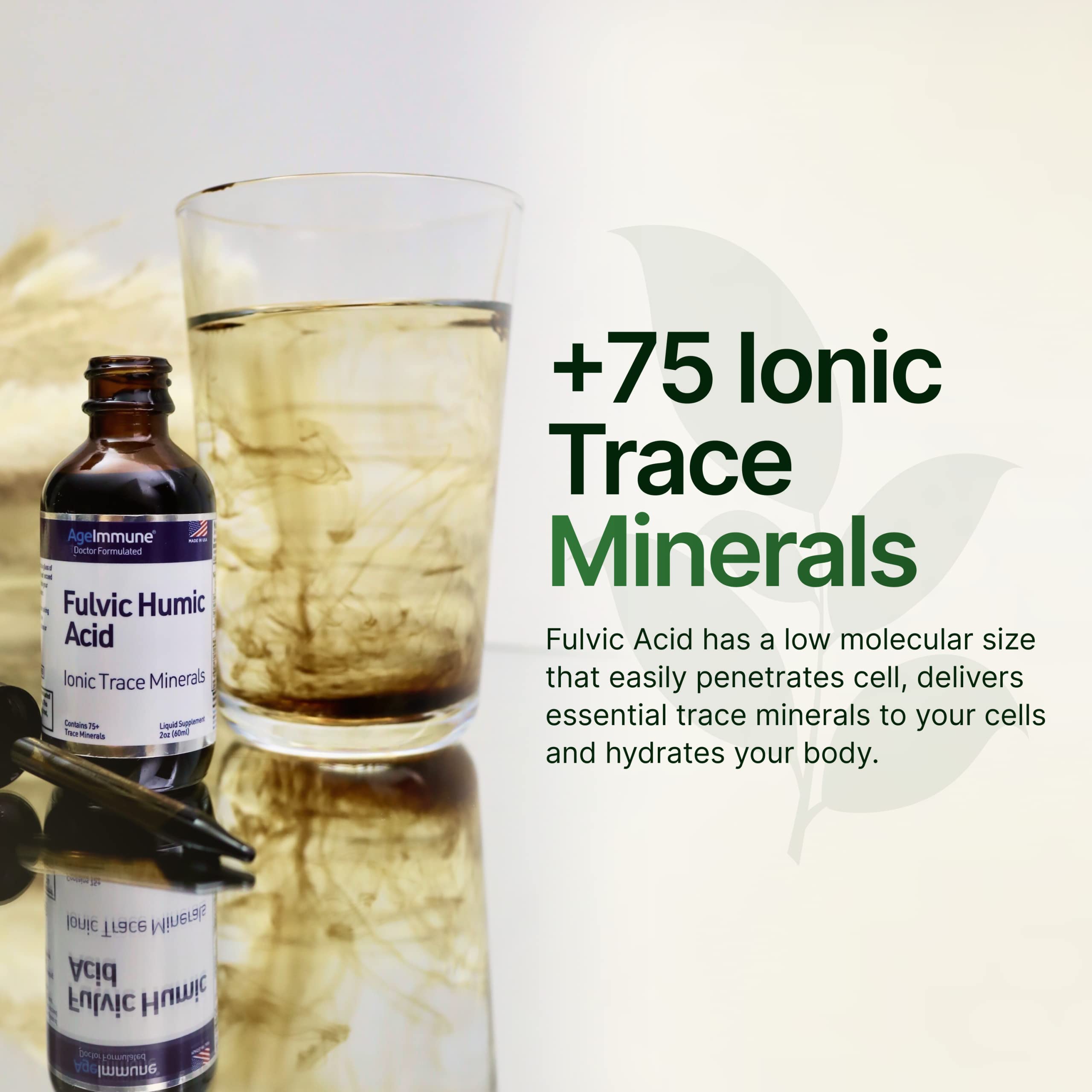 Fulvic Humic Acid 75 + Trace Minerals Liquid Supplement - Plant Derived in USA - Fulvic Acid Minerals Concentrate for Energy, Gut Health and Hydration AgeImmune buy supplements canada