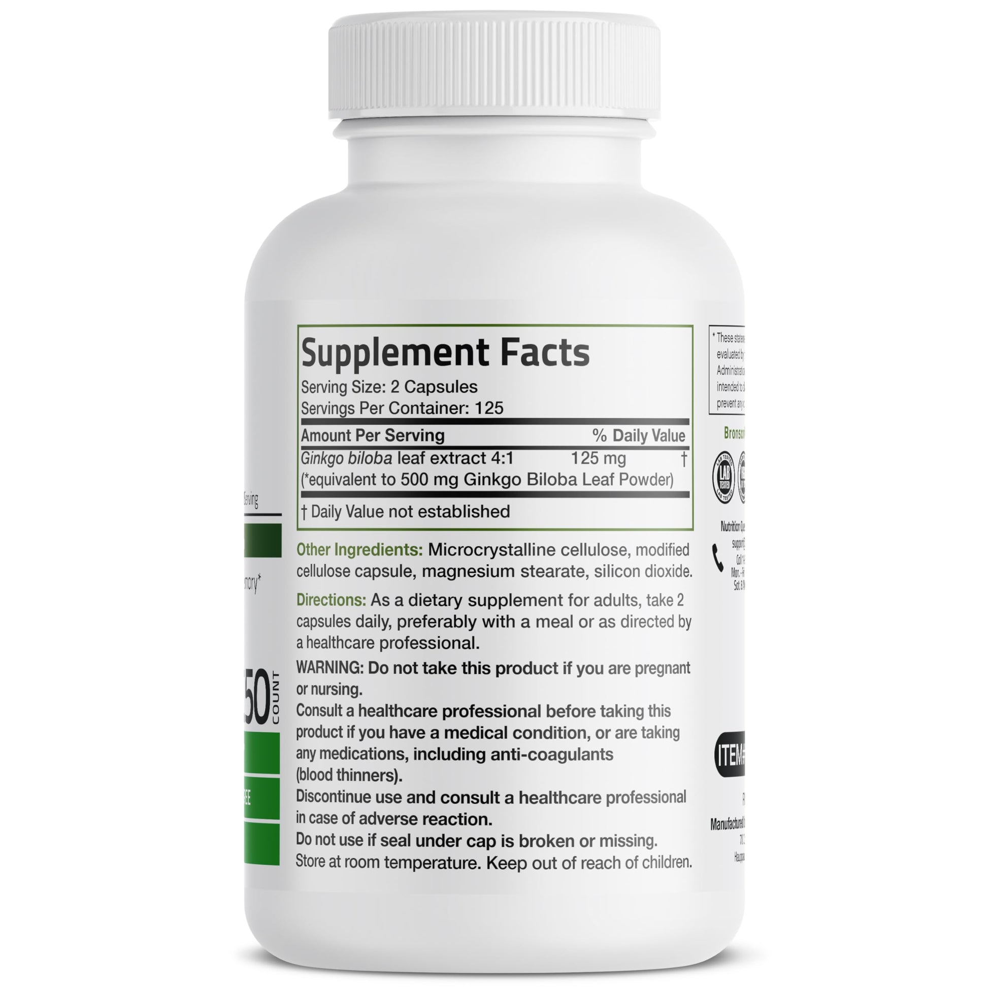 Bronson Ginkgo Biloba Extra Strength 125mg (4:1 Extract) Equivalent to 500mg Bronson buy supplements canada