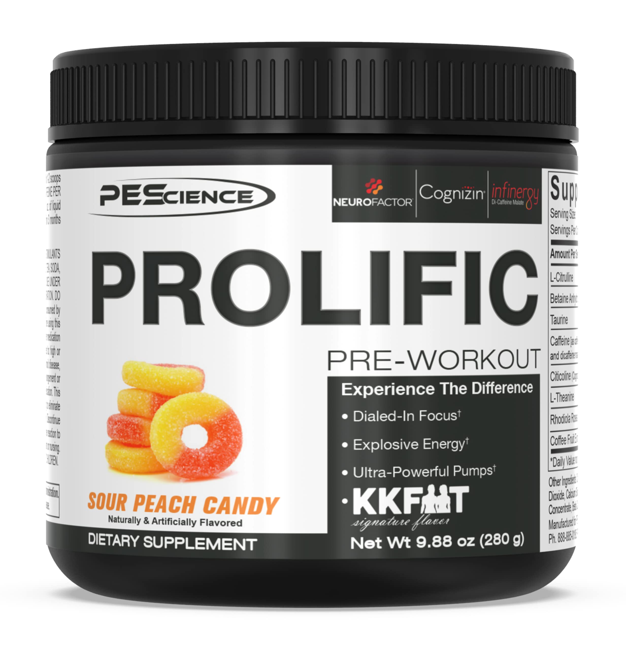 PEScience Prolific Pre Workout Powder, Sour Peach Candy, 40 Scoop, Energy Supplement PEScience buy supplements canada