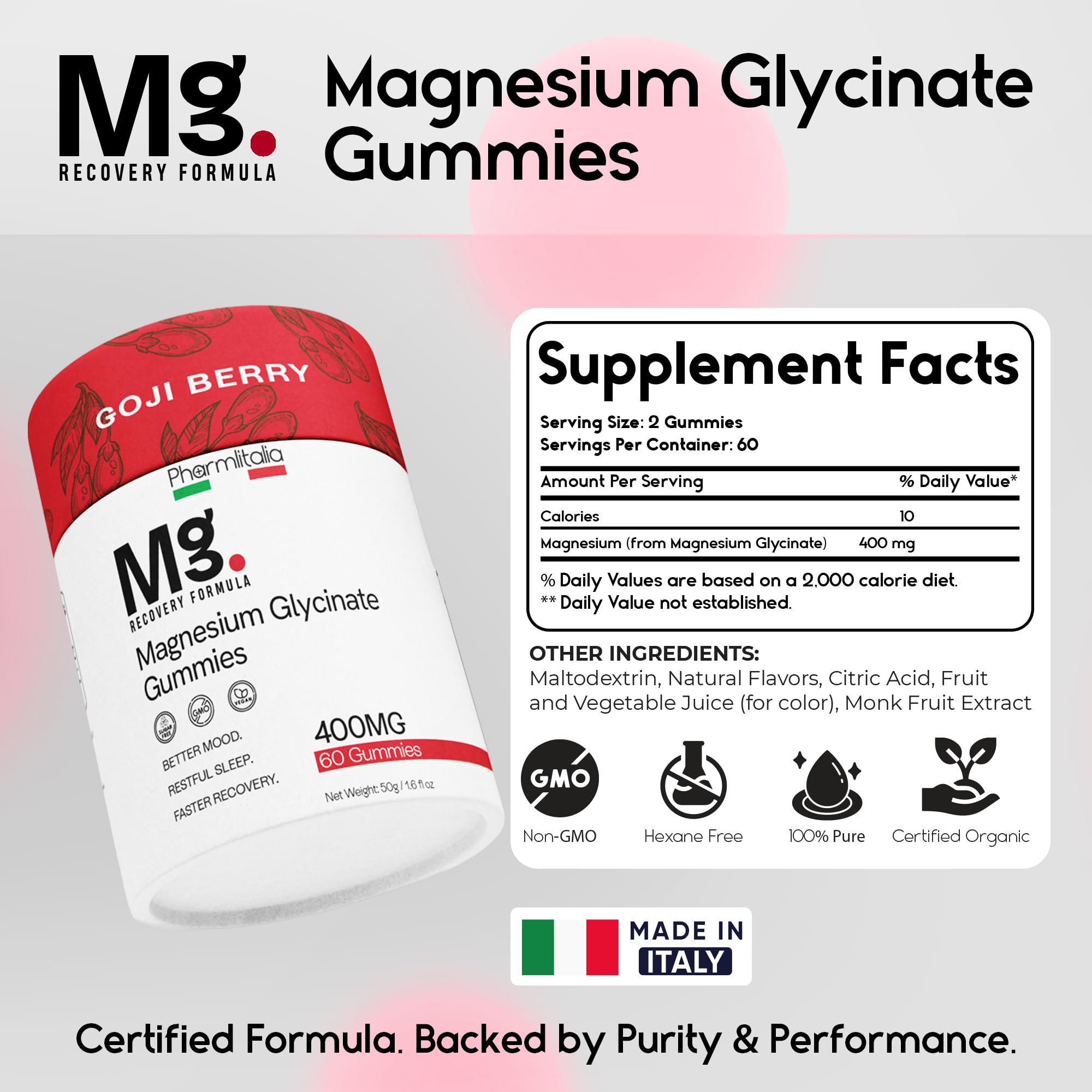 Magnesium Glycinate Gummies 400mg - Sleep Gummies for Kids & Adults - Magnesium Glycinate Chewable High Absorption for Muscle Recovery, Better Sleep & Relaxation (Gojiberry) Pharmlitalia buy supplements canada