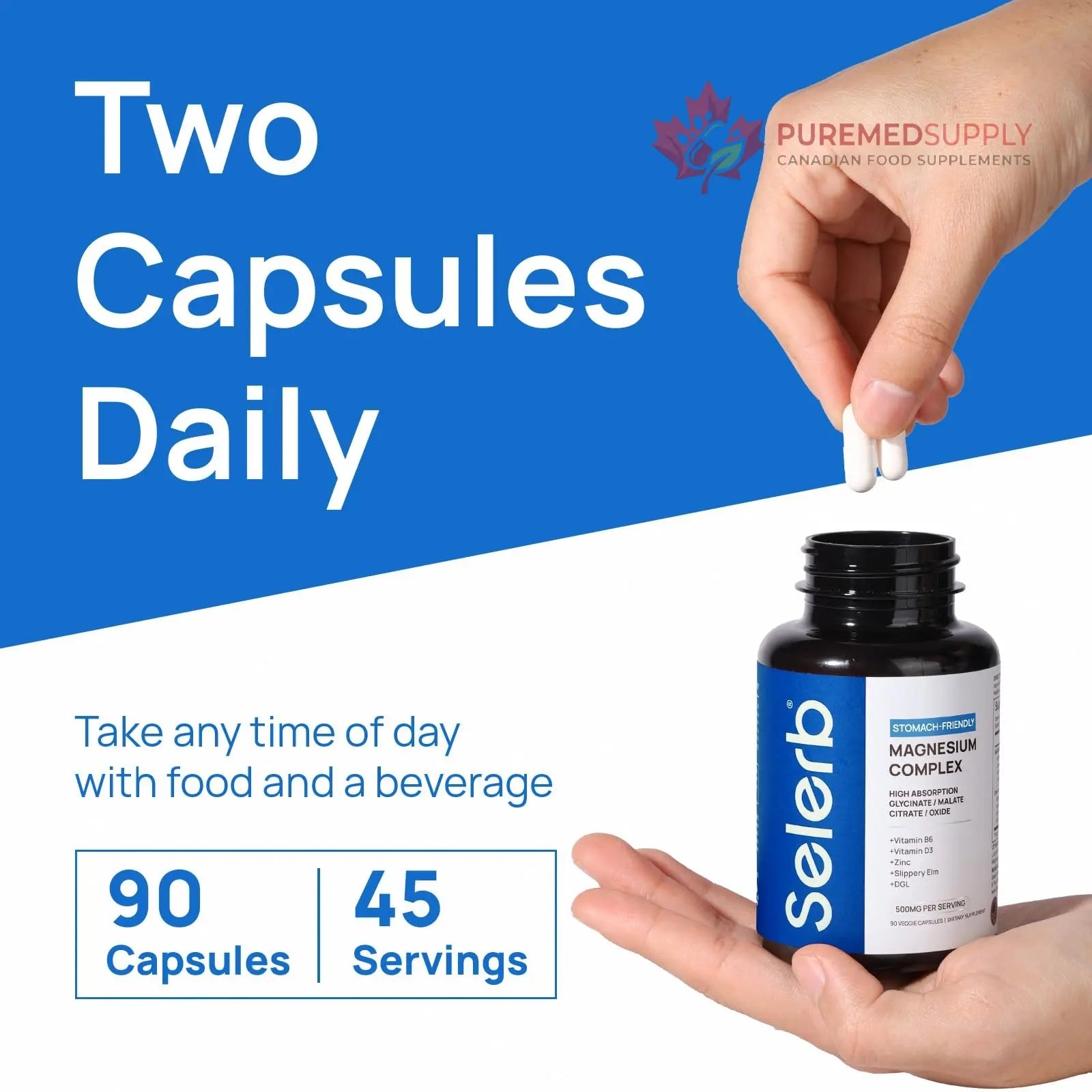 Selerb Magnesium Complex for Women and Men-Glycinate,Malate,Citrate,Oxide Supports Calm, Sleep, Muscle & Energy with D3, B6, Zinc, Slippery Elm & DGL Gentle on Stomach 90 Capsules Selerb buy supplements canada
