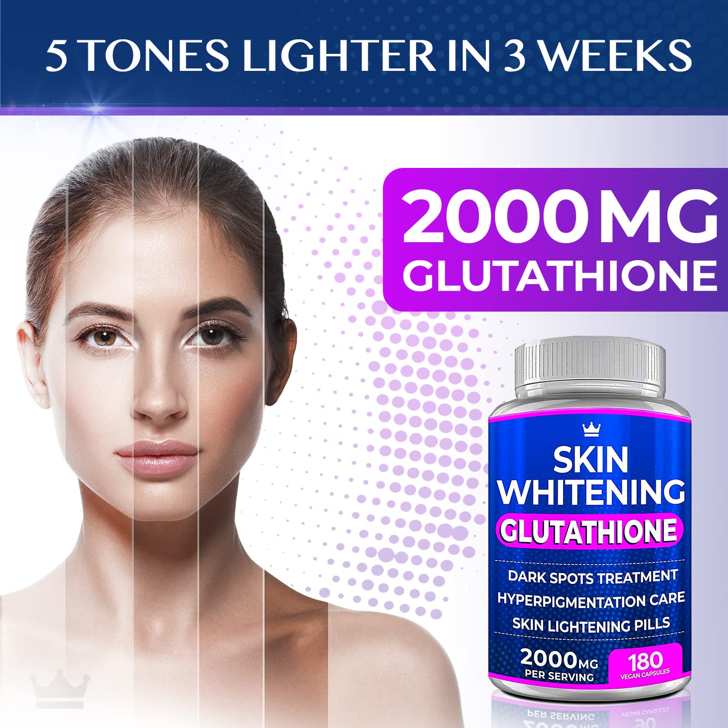 Glutathione Whitening Pills - 180 Capsules 2000mg Glutathione - Effective Skin Lightening NORTHERN CROWN COSMETICS buy supplements canada