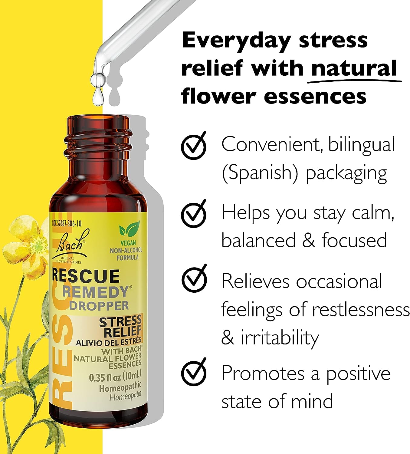 Bach RESCUE Remedy Dropper 10mL Bundle, Non-Alcohol Formula, Natural Stress Relief RESCUE buy supplements canada