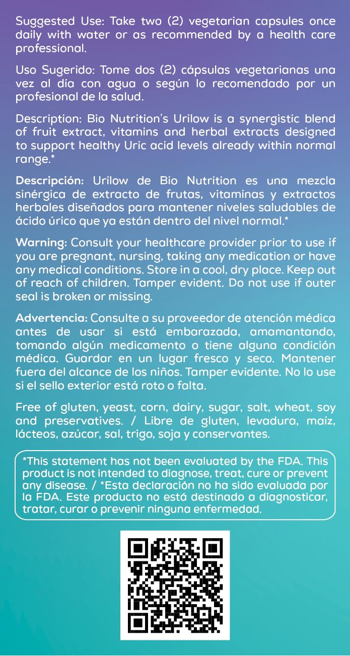 Bio Nutrition 2 Pack Urilow 60 Vegetarian Capsules | Natural Support for Urinary Health | Promotes a Healthy Uric Acid Balance Bio Nutrition buy supplements canada