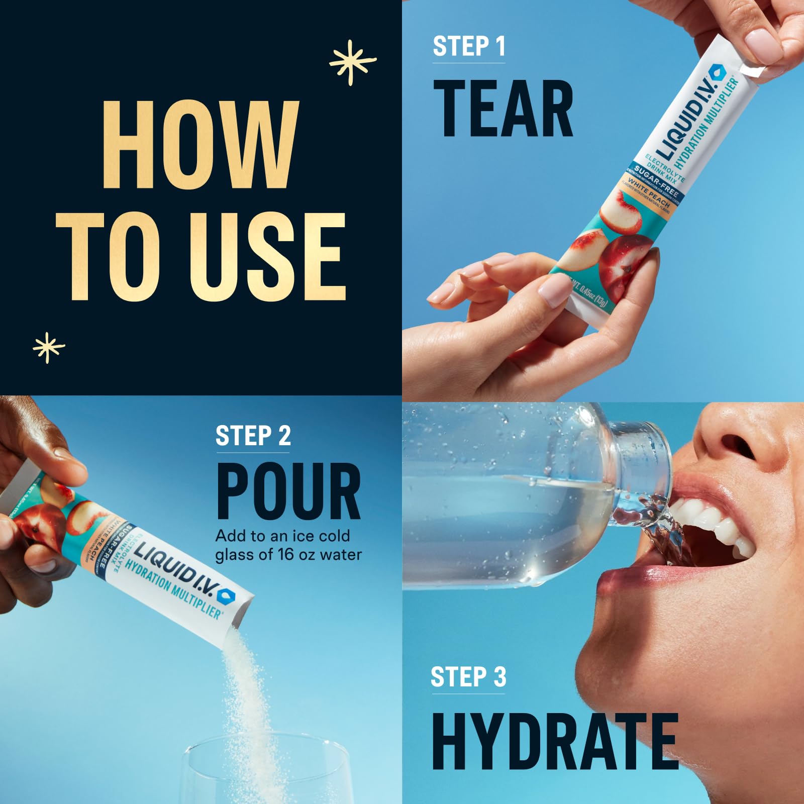 Liquid I.V.® Hydration Multiplier Sugar-Free - Variety Pack Stocking Stuffer - Raspberry Melon, Lemon Lime, and White Peach - 4 Pack (12 Sticks) Liquid I.V. buy supplements canada