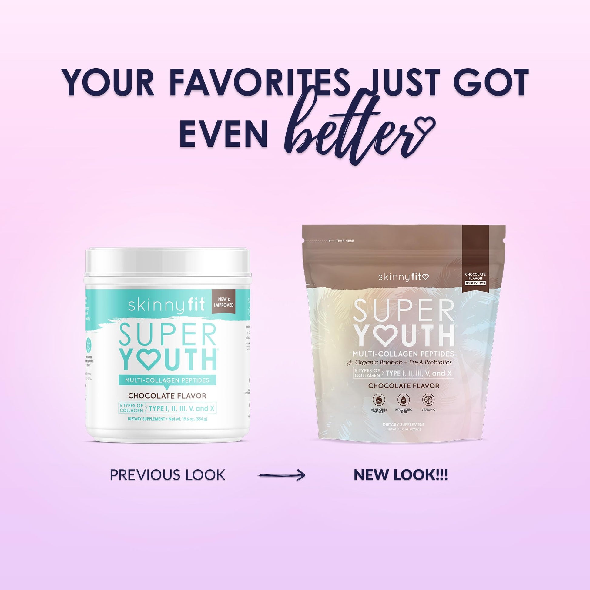 SkinnyFit Super Youth Chocolate Multi-Collagen Peptides + Probiotics, Baobab Fiber SkinnyFit buy supplements canada