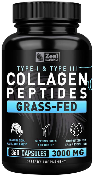 Collagen Peptides Capsules 360 Count - Grass Fed Bovine Hydrolyzed Collagen Pills - Hair, Skin & Nails, Joint Support - Collagen Supplements for Women & Men Zeal Naturals buy supplements canada