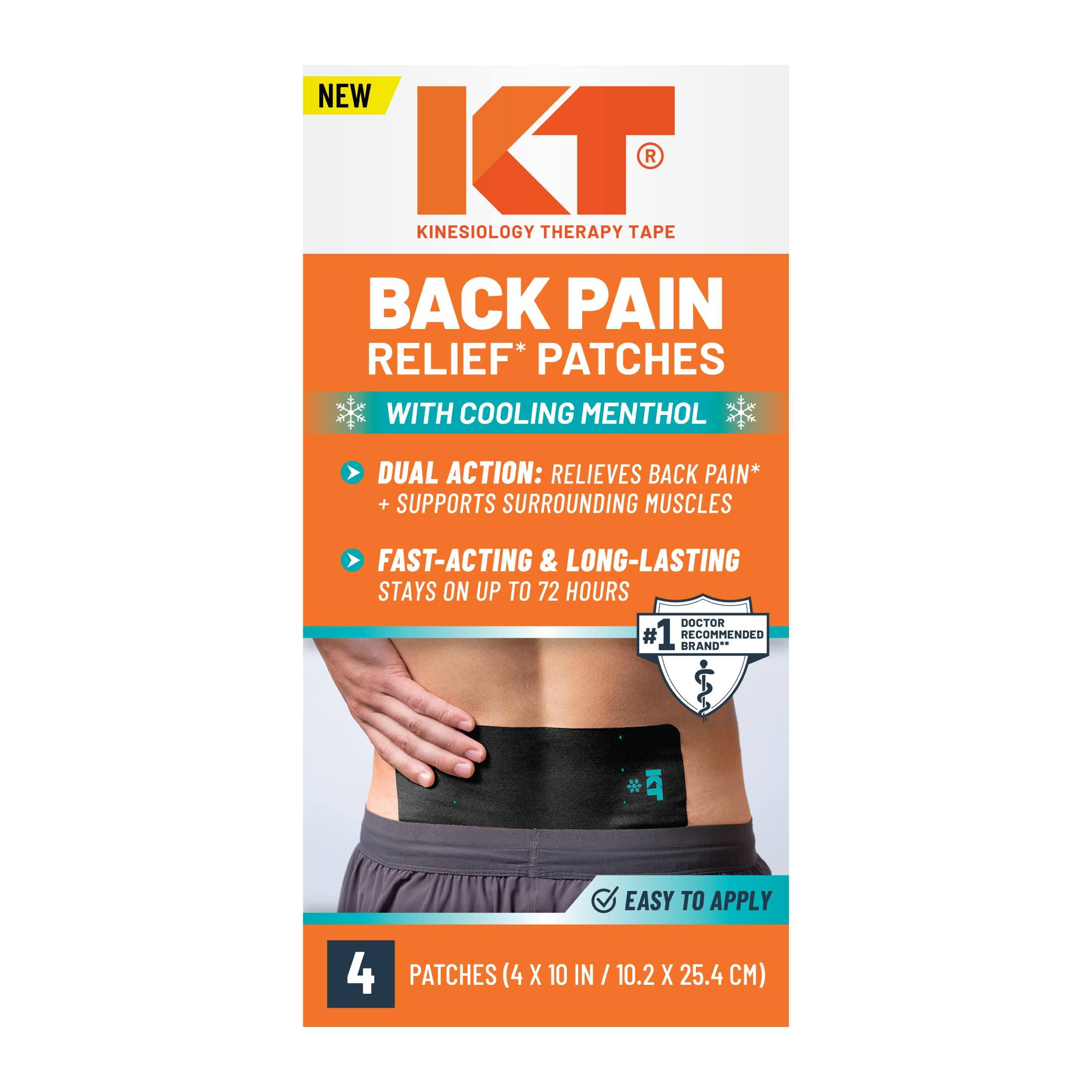 KT Tape, Back Pain Relief Patches, Extra Large 4"x10", Menthol Infused Kinesiology Tape, Cooling Pain Therapy, Everyday Long-Lasting Relief, 4 Count KT Tape buy supplements canada