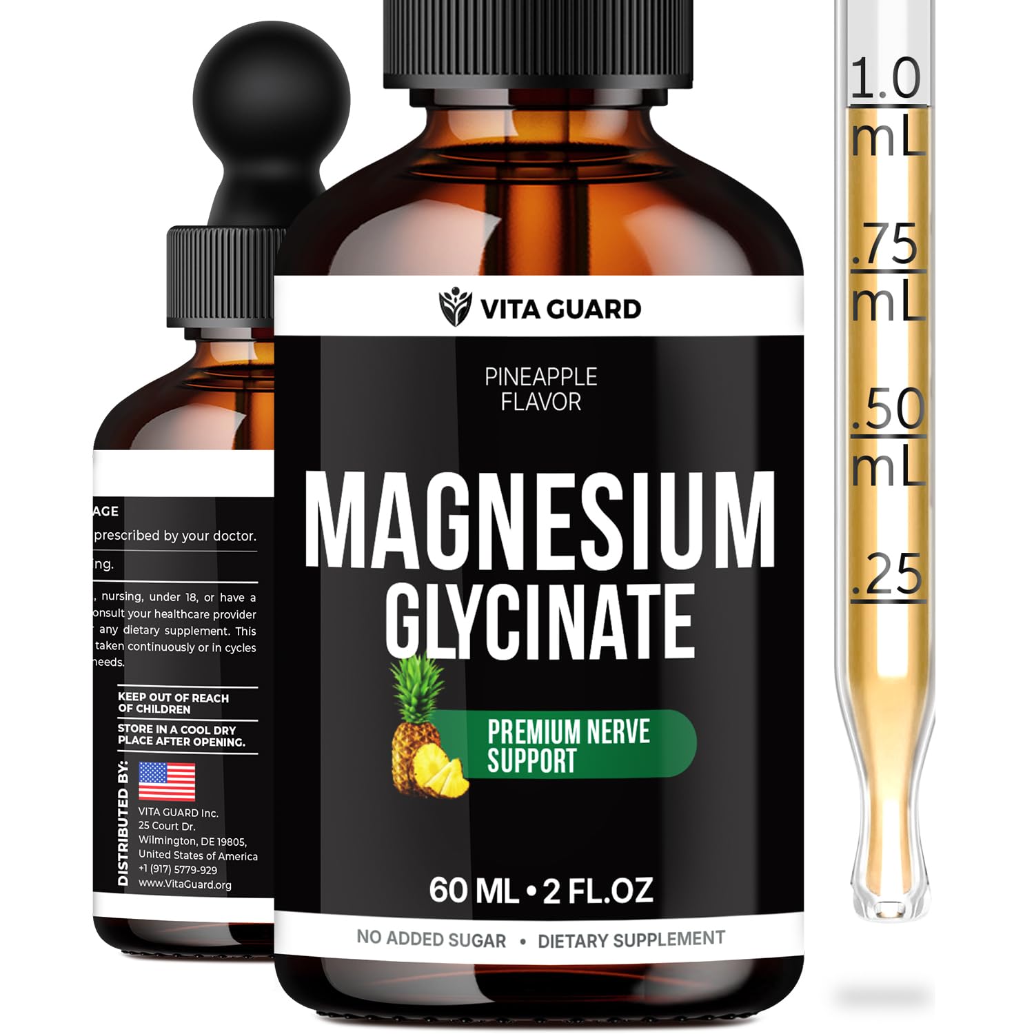 Magnesium Glycinate 500mg Liquid Drops – Sugar-Free Magnesium Supplement, Vegan Formula, 60 mL Flavor Pineapple Vita Guard buy supplements canada