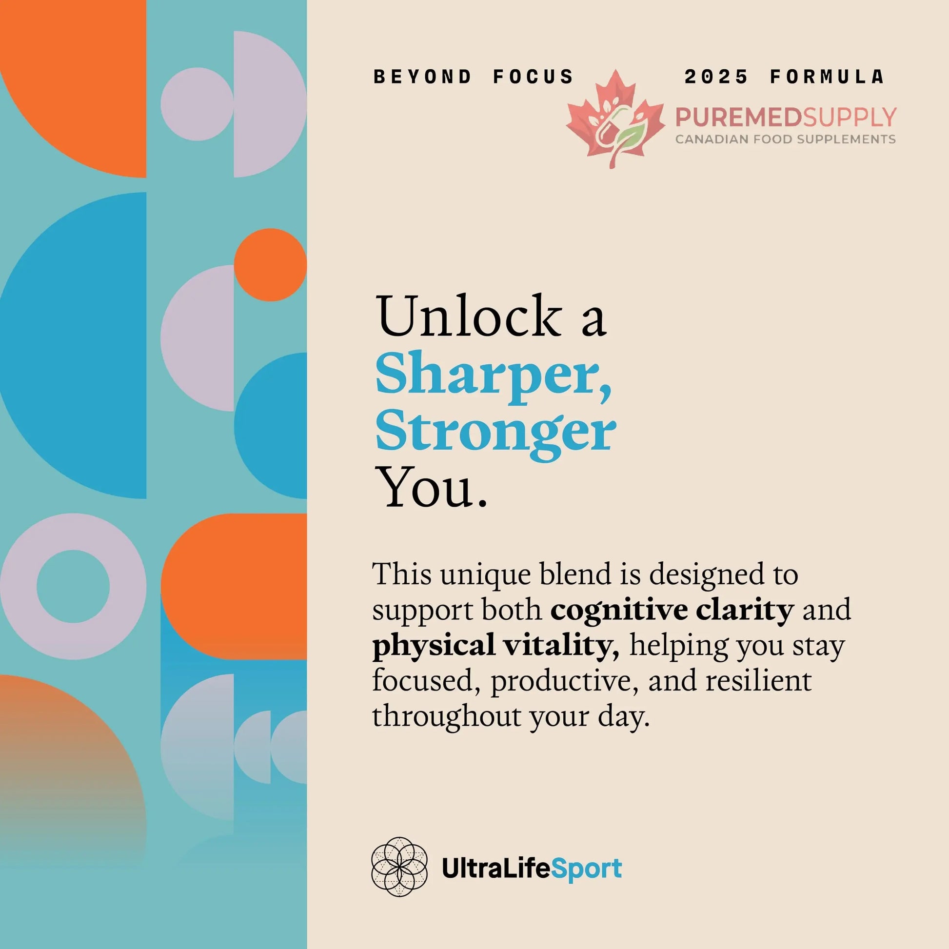 Ultra Life Sport - Beyond Focus Organic Mushroom Supplement - 30 Capsule Brain Supplements for Memory and Focus - 100% Vegan, Non-GMO - Memory Booster with Bacopa, Cordyceps, & Lion’s Mane Ultra Life Sport buy supplements canada