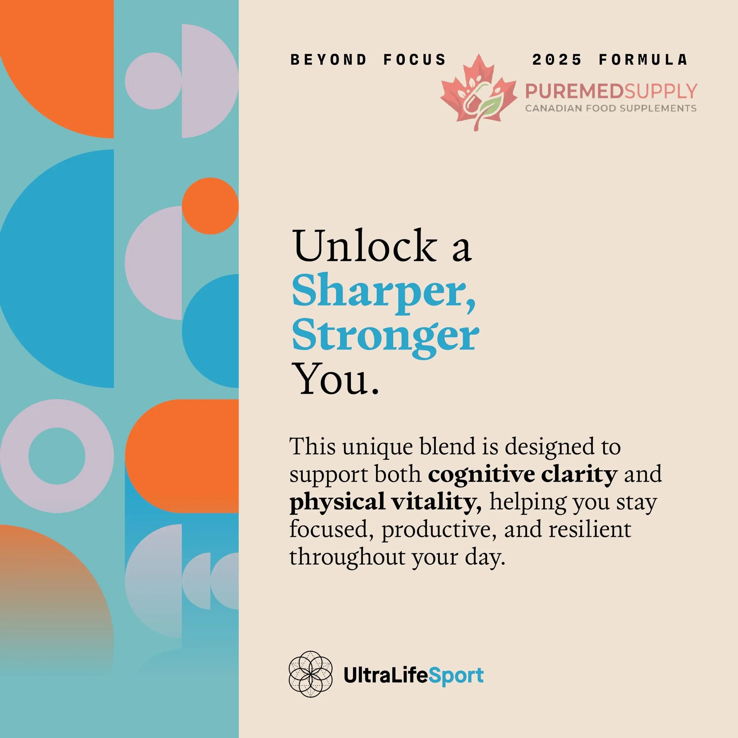 Ultra Life Sport - Beyond Focus Organic Mushroom Supplement - 30 Capsule Brain Supplements for Memory and Focus - 100% Vegan, Non-GMO - Memory Booster with Bacopa, Cordyceps, & Lion’s Mane Ultra Life Sport buy supplements canada