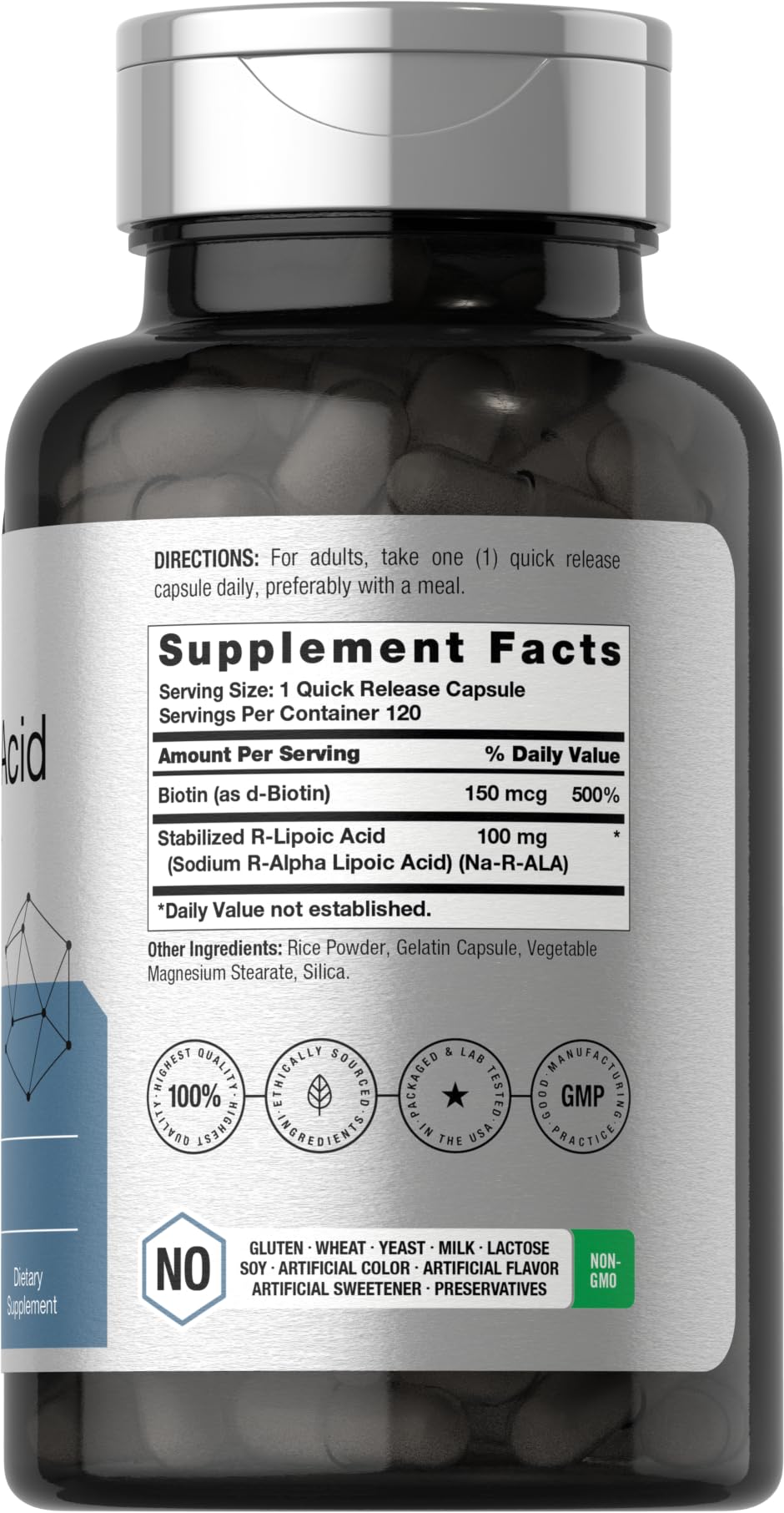 R-Lipoic Acid 100 mg | 120 Capsules | with Biotin Optimizer | Non-GMO, Gluten Free Horbäach buy supplements canada