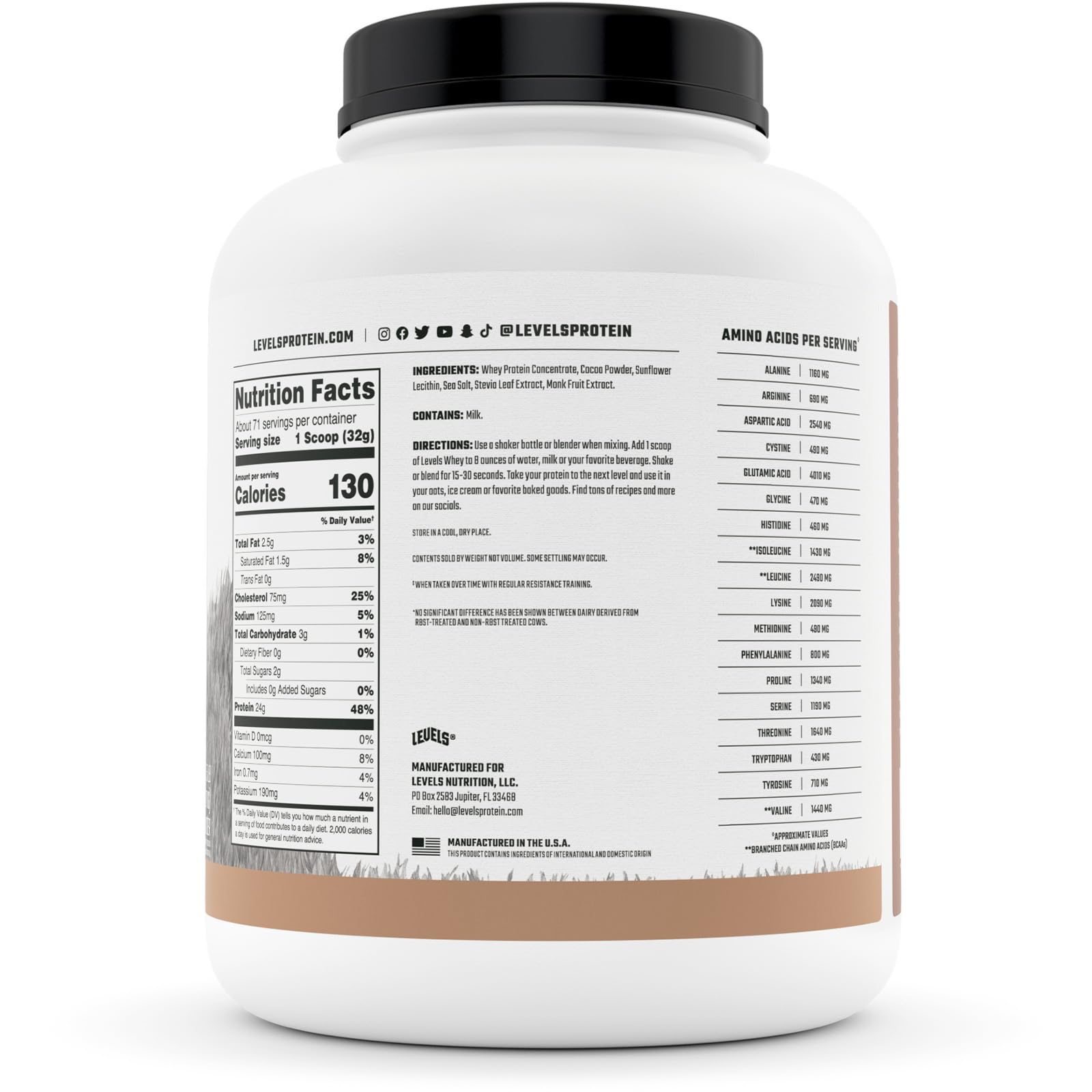 Levels Grass Fed 100% Whey Protein, No Hormones, Pure Chocolate, 5LB Levels Nutrition buy supplements canada