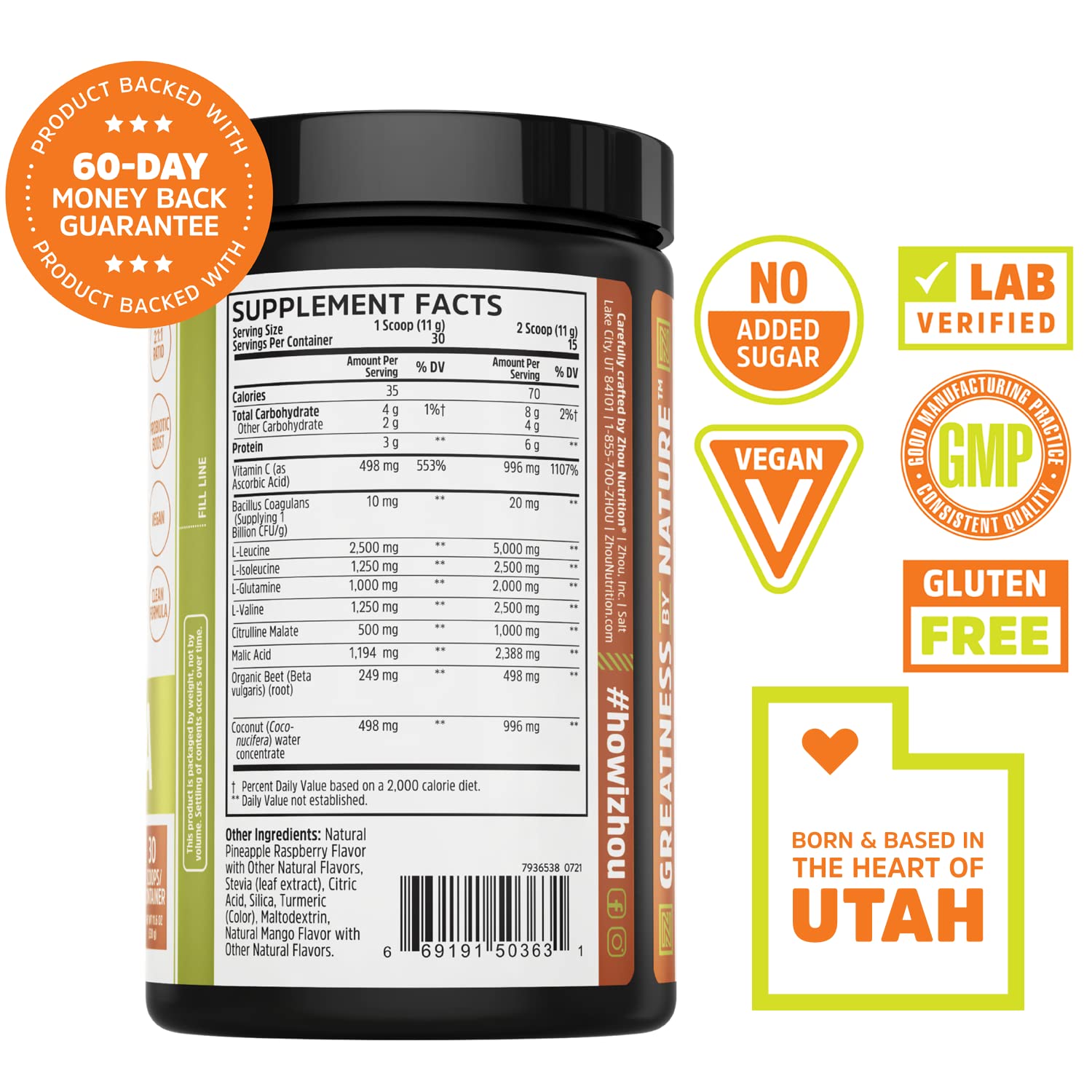 Zhou Nutrition Muscle BCAA Powder, Vegan Muscle Recovery, Natural, Clean Formula Zhou Nutrition buy supplements canada