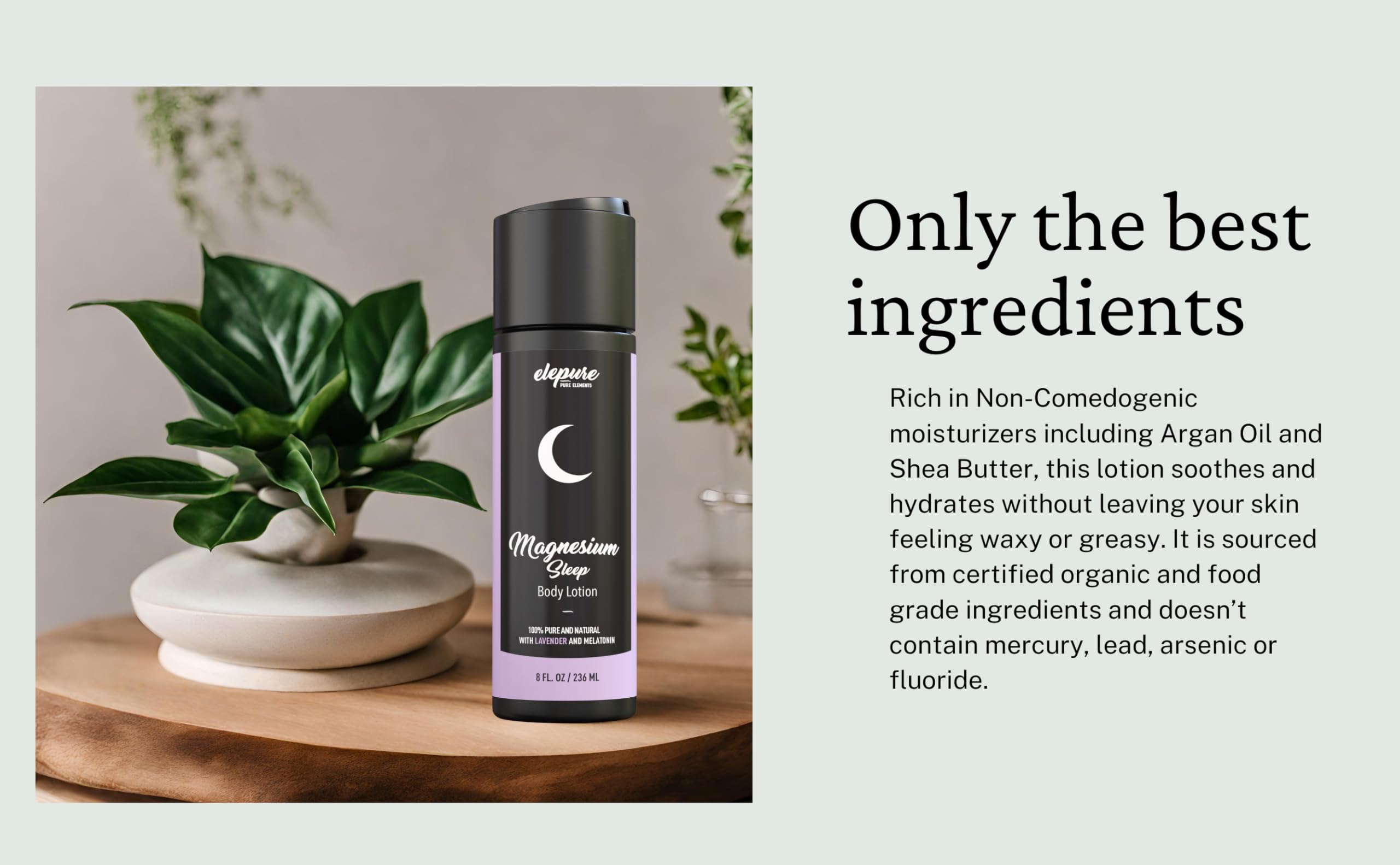 Elepure Pure Elements Magnesium Sleep Lotion with Lavender and Melatonin - Topical Application Night Cream- High Potency - Organic Materials - Large Size - Great Value - 8 fl. oz Elepure Pure Elements buy supplements canada