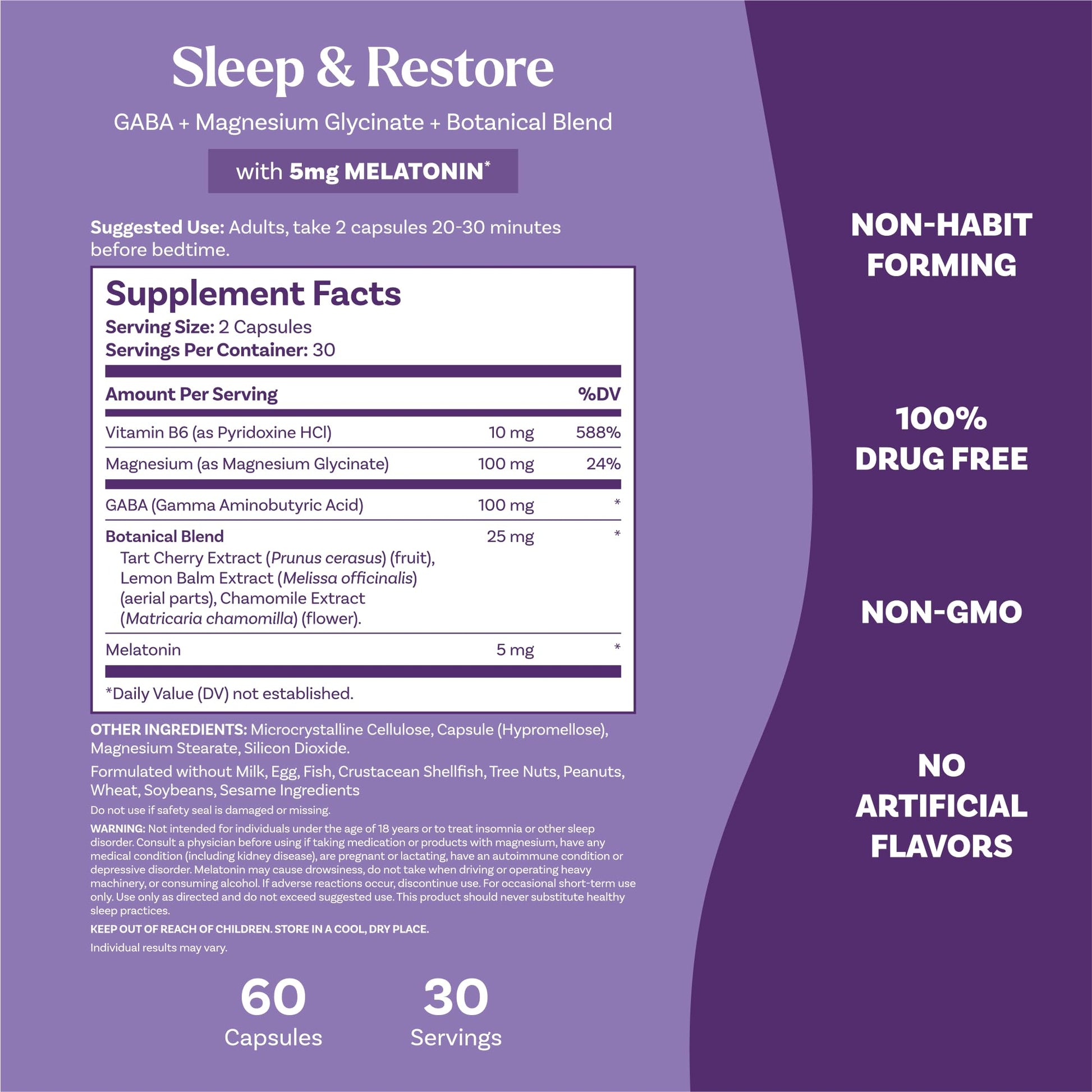 Natrol Sleep & Restore Capsules - Calm Magnesium Glycinate, Magnesium Sleep Aid with GABA, Melatonin 5mg, Botanical Blend, 30 Day Supply Natrol buy supplements canada