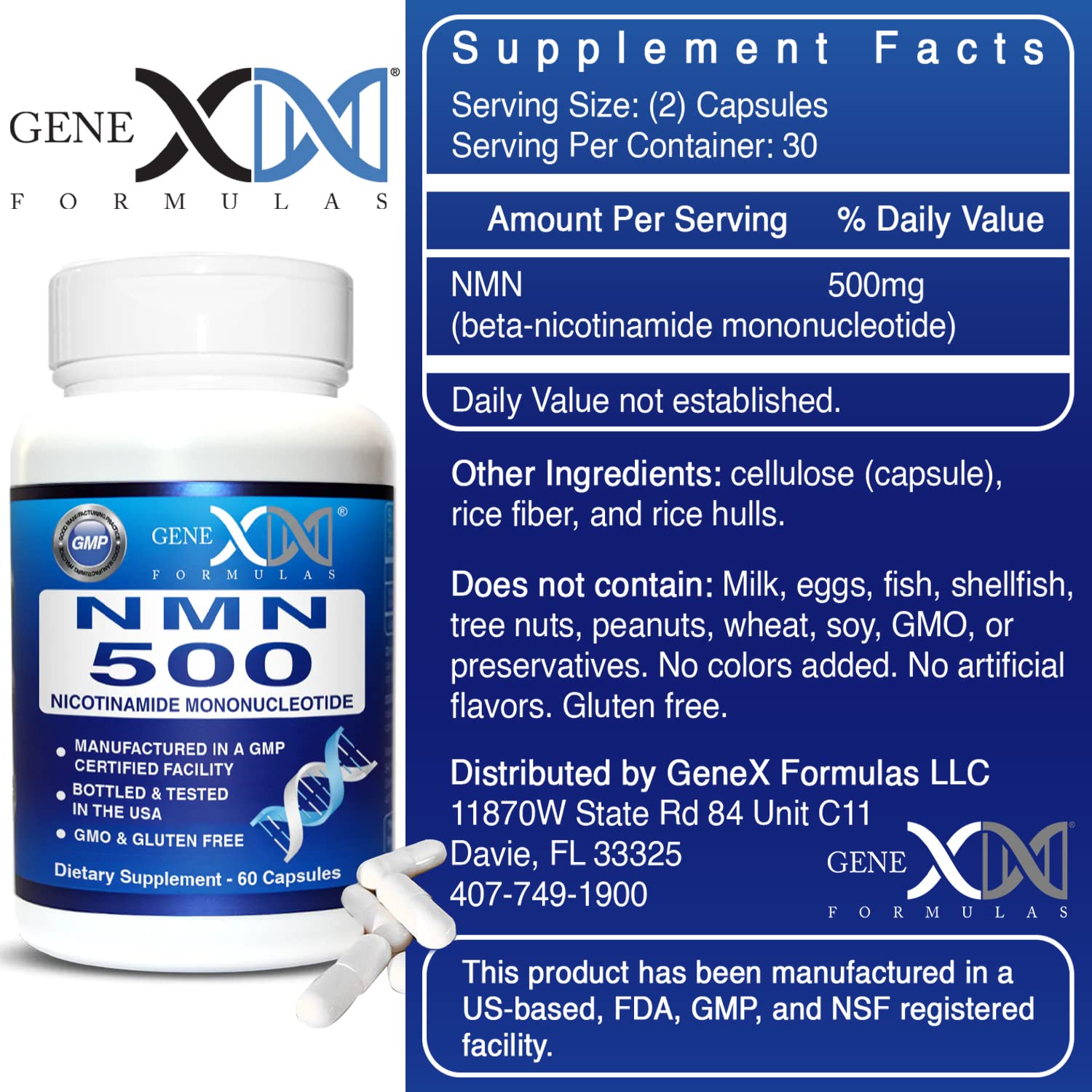 Genex Formulas NMN 500mg - 99% Pure Shelf Stabilized Supplement Capsules for Increased NAD Levels & Healthy Aging, GMP Certified, 500mg per Serving, 60 Capsules Genex Formulas buy supplements canada