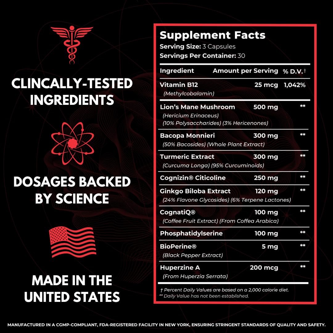 All-Natural Brain Supplement for Memory and Focus - Caffeine-Free Long-Term Cognitive Support - 10 Nootropic Ingredients Including Lion’s Mane, Bacopa, Turmeric, Ginkgo & Huperzine A - 90 Capsules HUMBLEROOTS PERFORMANCE buy supplements canada