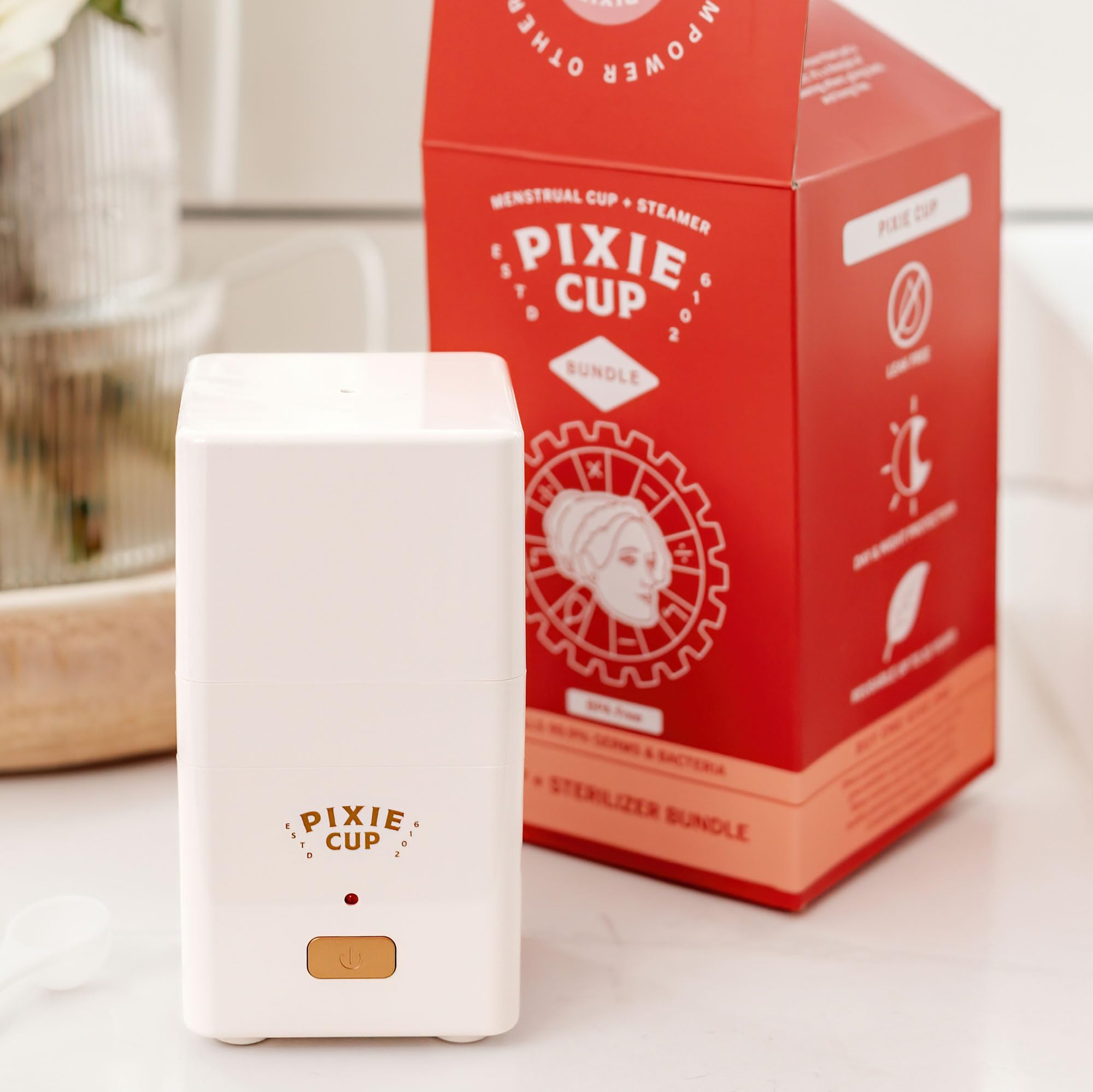 Pixie Menstrual Cup Sterilizer Cleaner Machine - The Only Hinged Lid Steamer & Drying Stand Pixie Cup buy supplements canada